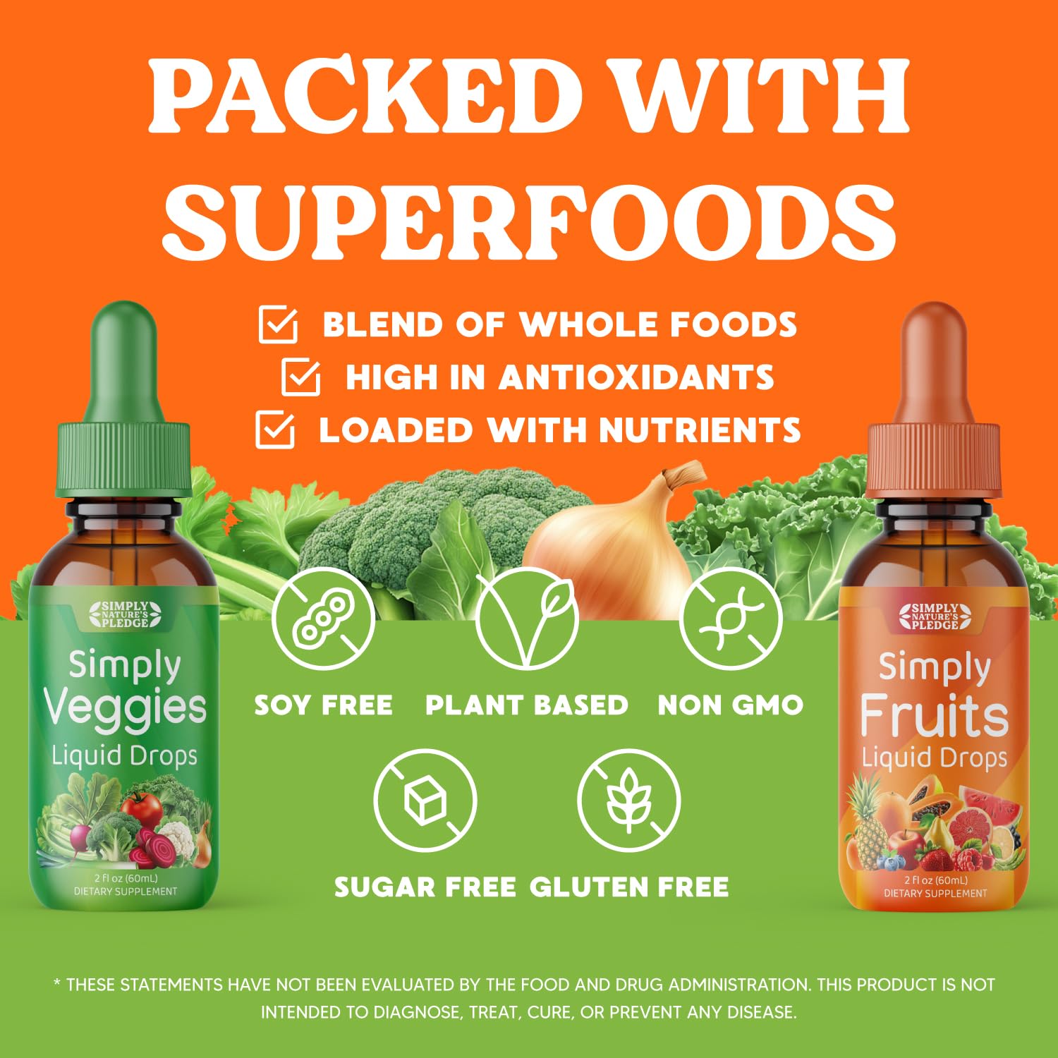Simply Nature's Pledge - Fruit and Vegetable Supplements - Liquid Drops - Made with Whole Food Superfoods, Packed Vitamins & Minerals - Soy Free - Made in The USA Simply Nature's Pledge buy supplements canada