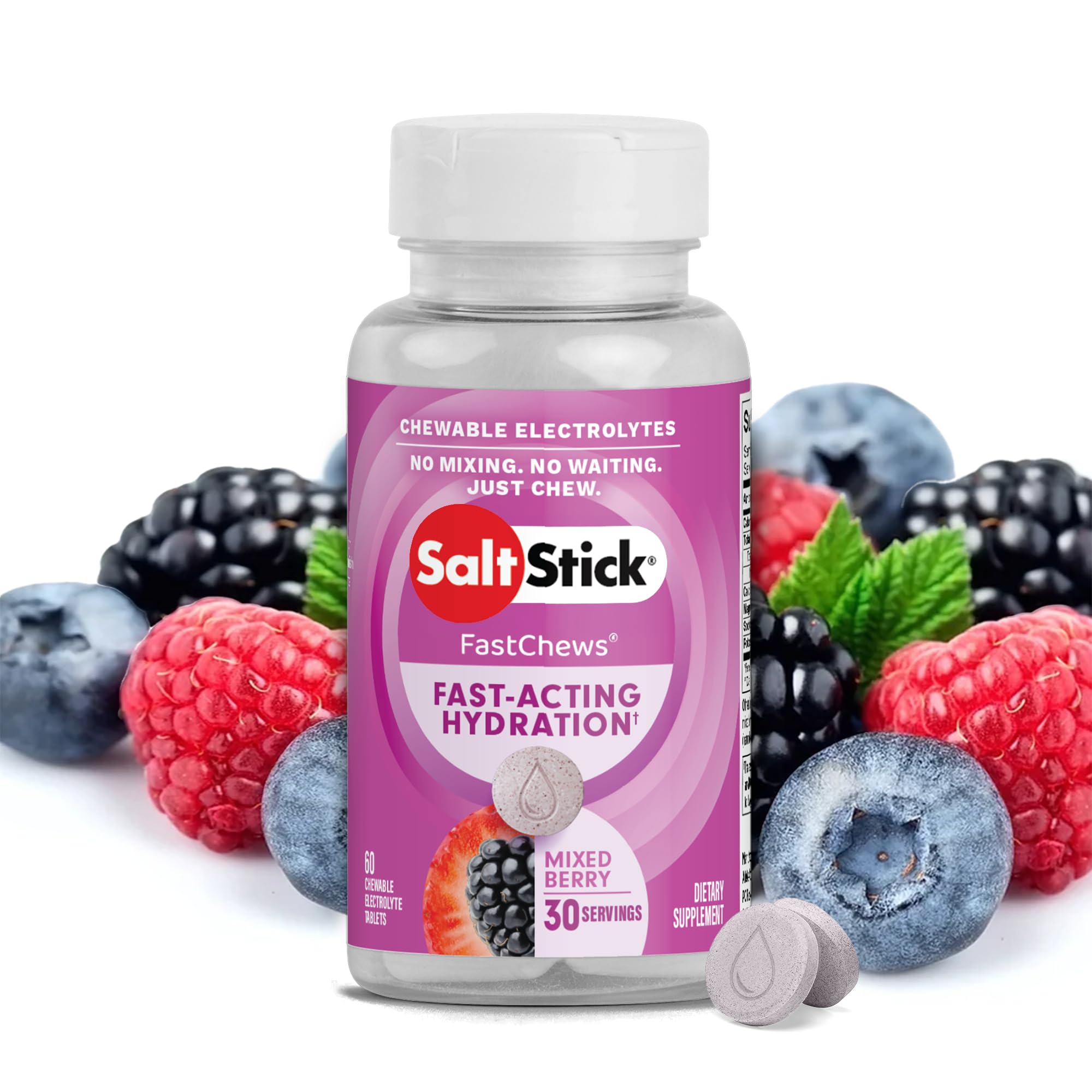 SaltStick Electrolyte FastChews - 60 Mixed Berry Chewable Tablets - Salt Tablets for Running and Hydration, Electrolyte Chews - 60 Count Bottle SaltStick buy supplements canada