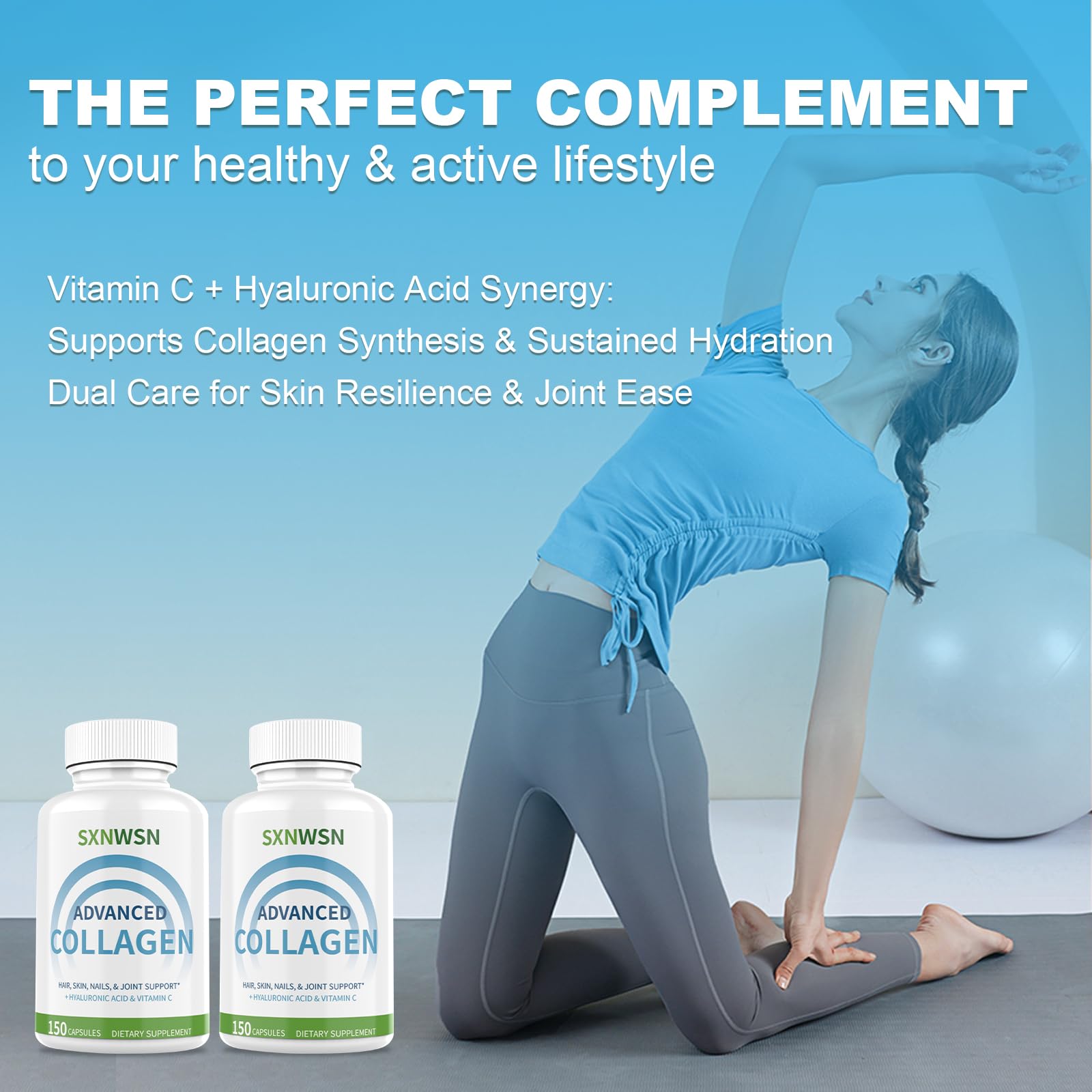 Advanced Multi Collagen Supplement with Vitamin C + Hyaluronic Acid - Hydrolyzed Collagen Peptides Supports for Skin, Joints & Hair* | Collagen Complex 150 Capsules for Women or Men SXNWSN buy supplements canada
