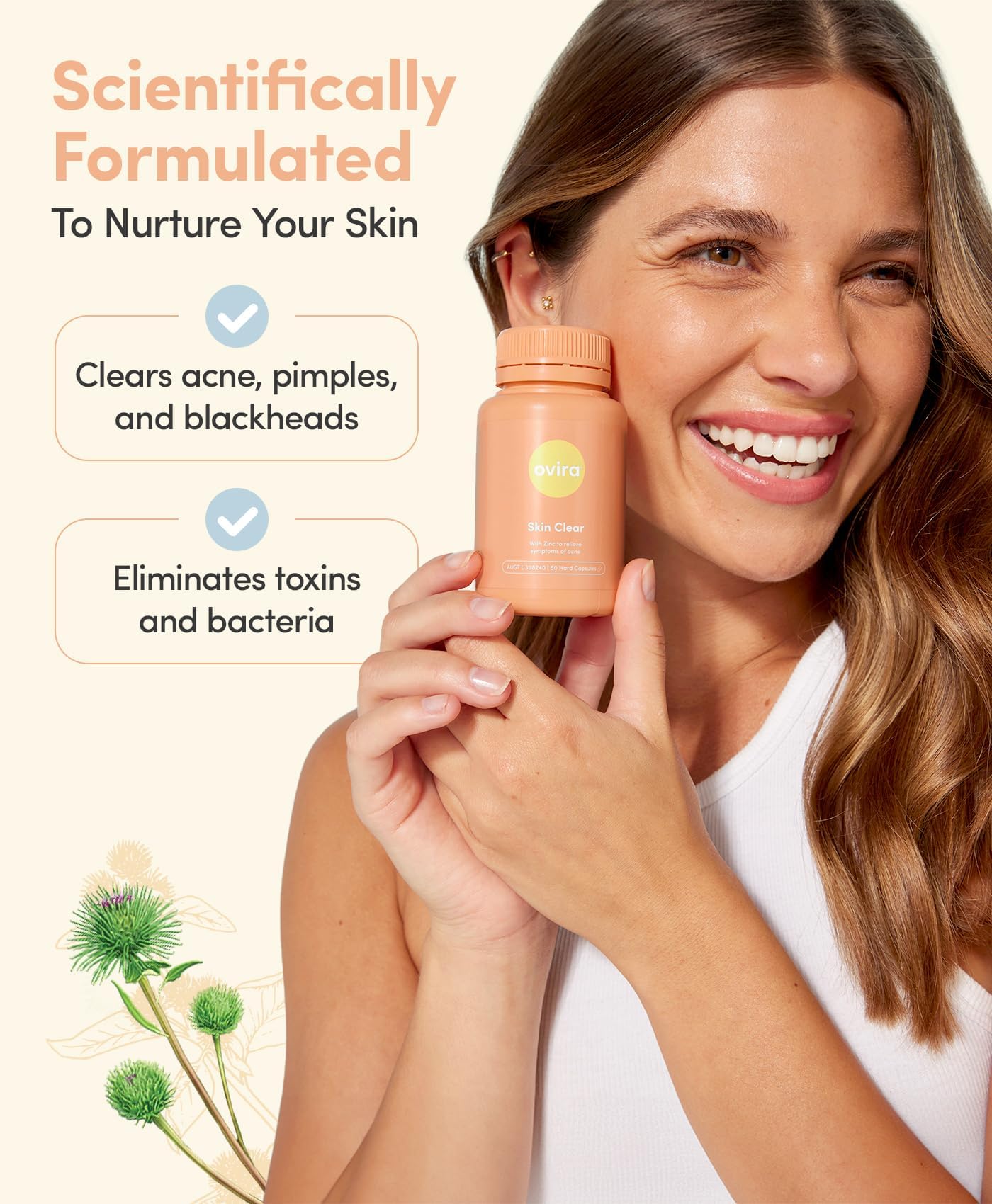 Ovira Skin Clear with ZINCBRIGHT - 60 Capsules for Clear and Glowing Skin | Rosacea & Hormonal Acne Treatment | Support Collagen Production | Acne Supplements for Women & Men - Pack of 2 Ovira buy supplements canada