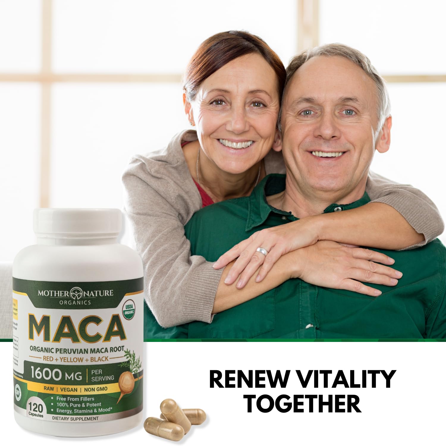 Mother Nature Organic Maca Root Capsules – 1600mg, 120 Vegan Capsules – Non GMO Peruvian Yellow, Red & Black Maca for Men & Women - Energy, Hormone, Brain & Weight Well-Being Mother Nature Organics Superfoods for Organic Living buy supplements canada