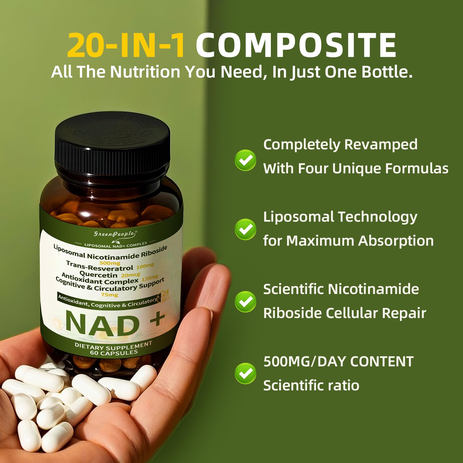 NAD+ Supplement for Women with Resveratrol , 20-in-1 NAD Plus Supplement with Liposomal Nicotinamide Riboside Boost NAD+ Levels for Cell Repair Energy, Antioxidant,Focus - 60 Vegan Capsules GREENPEOPLE buy supplements canada