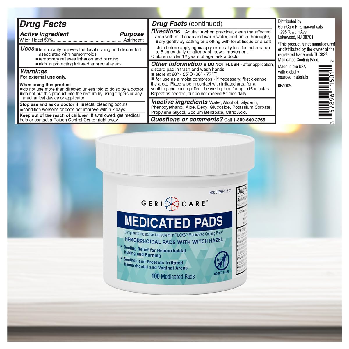 GeriCare Medicated Cooling Pads with Witch Hazel. for Soothing Itch, Discomfort, and Burning, Pre-Moistened Pads Ideal for Sensitive Areas, 100 Count (Pack of 1) GeriCare buy supplements canada
