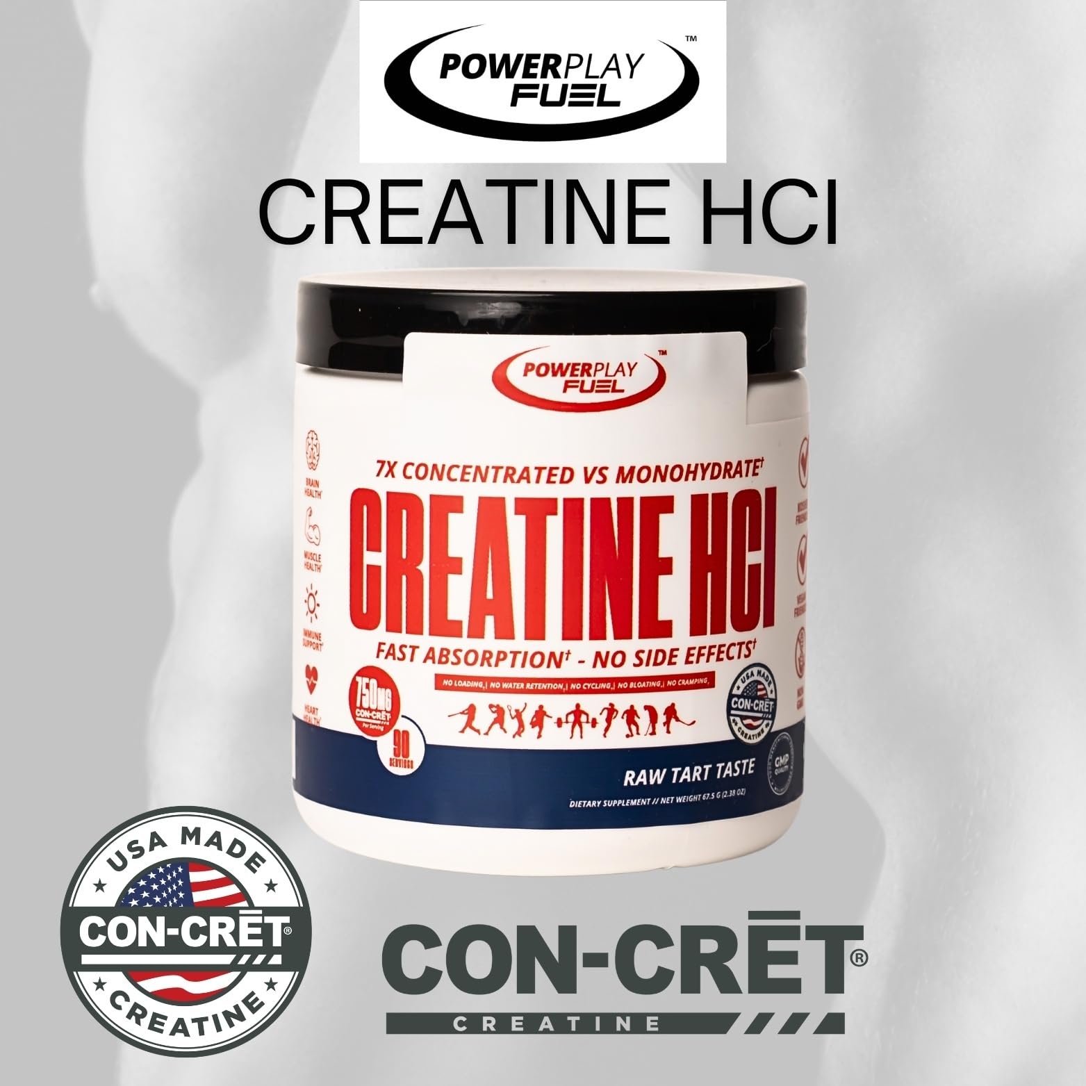 CREATINE HCl Powder for Men and Women, Muscle Strength, Brain Performance, Heart Health & Immune Support - Raw Tart Taste, 90 Servings POWER PLAY FUEL buy supplements canada
