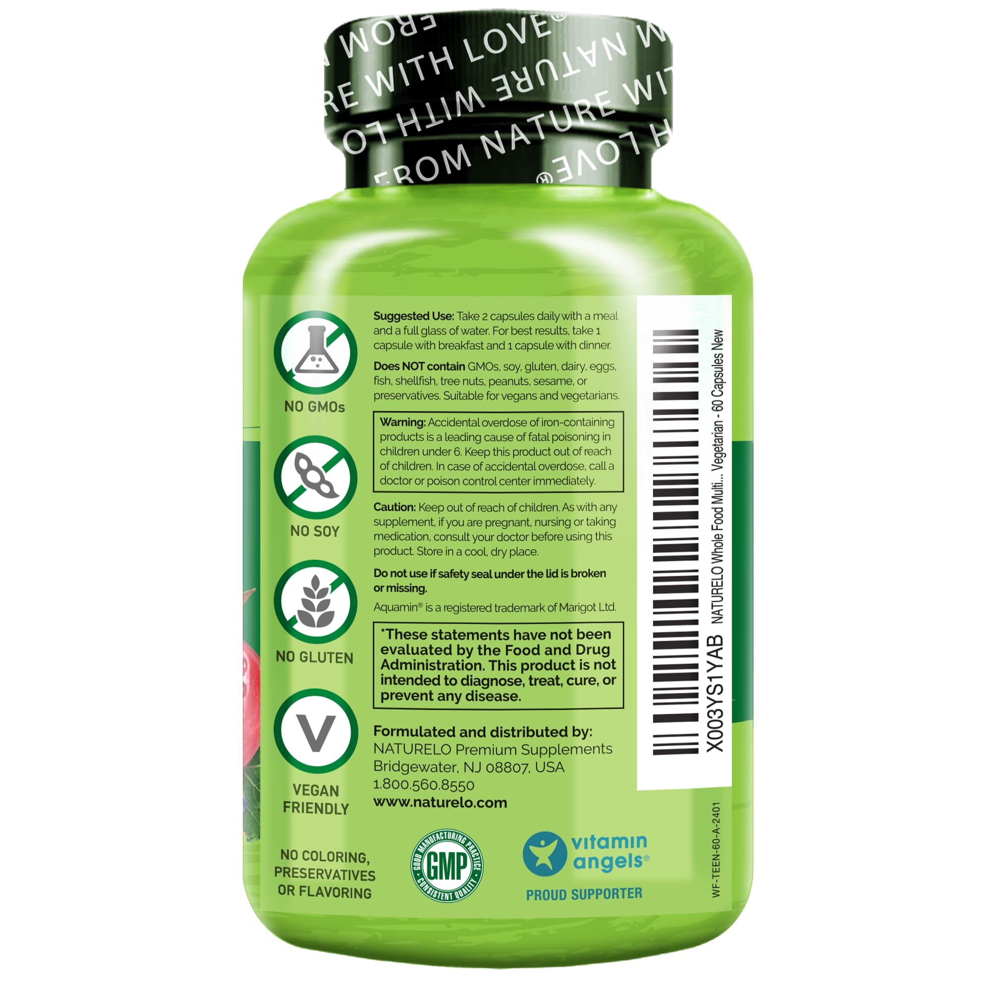 NATURELO Multivitamins for Teenage Girls/Boys, 60 Capsules, Whole Food Multivitamin with Minerals, Non-GMO, Vegetarian NATURELO buy supplements canada