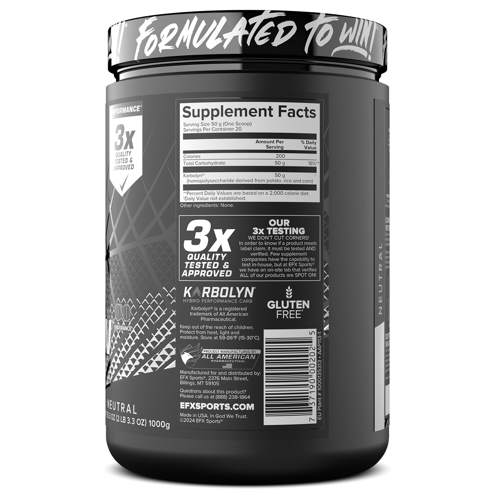 EFX Sports Karbolyn Fuel | Fast-Absorbing Carbohydrate Powder | Carb Load, Sustained Energy, Quick Recovery | Stimulant Free | 20 Servings (Neutral) EFX Sports buy supplements canada