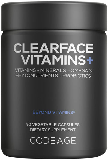 Codeage Clearface Pantothenic Acid, Niacin Supplement, Vitamins A, C, D3, E, Probiotics, Zinc, Riboflavin, Thiamin, L-Lysine HCL & Omega-3, Niacinamide, Skin Botanical Blend - Non-GMO - 90 Capsules Codeage buy supplements canada