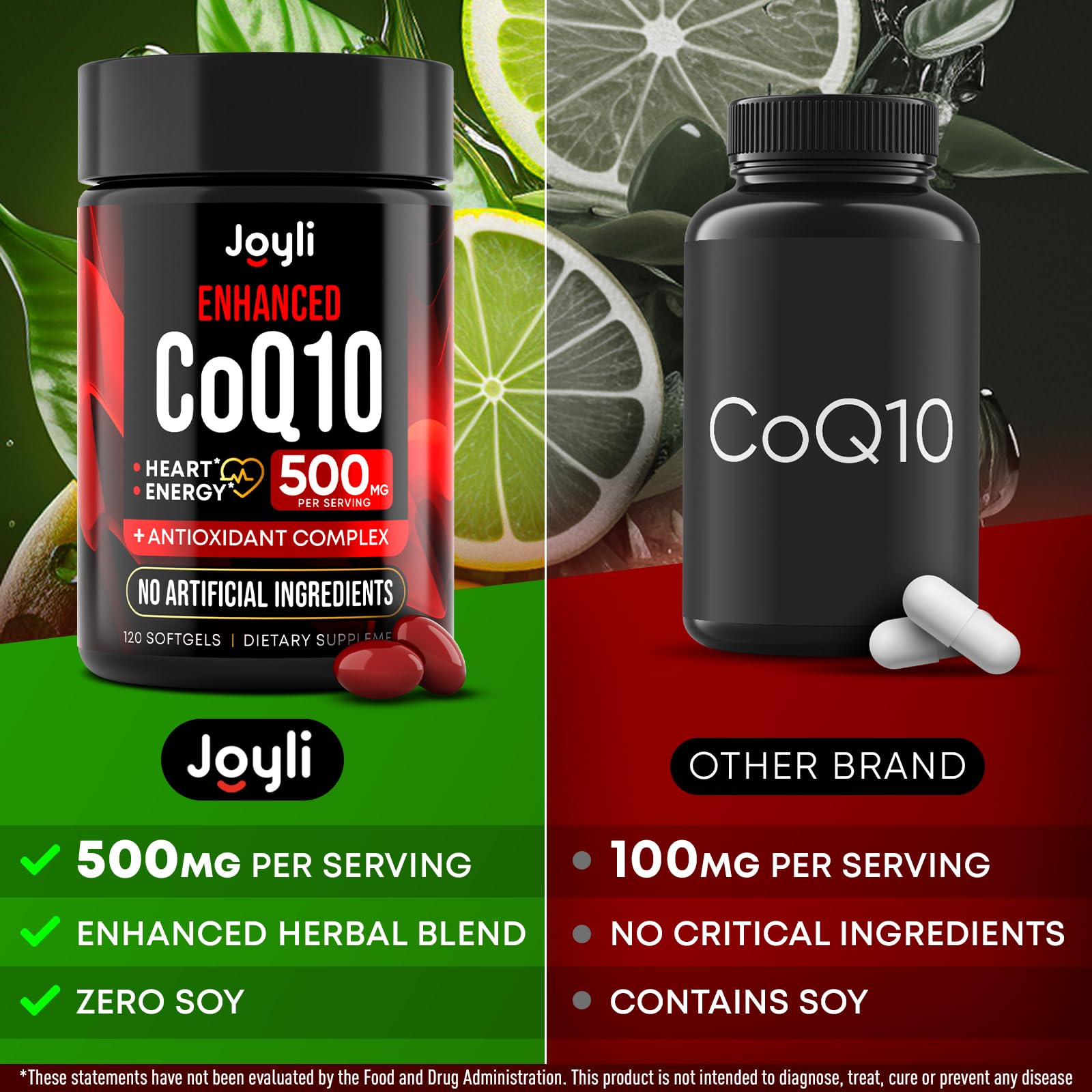 High Absorption CoQ10 500MG - Co Q 10 Supplement 120 Softgels for Heart Health&Energy Production - Enhanced CoQ10 Nutritional Supplements with Coenzyme Q10 - Alternative to coq10 400mg softgels JOYLI Nutrition buy supplements canada