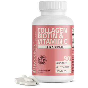 Bronson Collagen Peptides 3000mg (per Serving) with Biotin & Vitamin C - for Hair, Skin & Nails Support, Non-GMO, 90 Tablets Bronson buy supplements canada