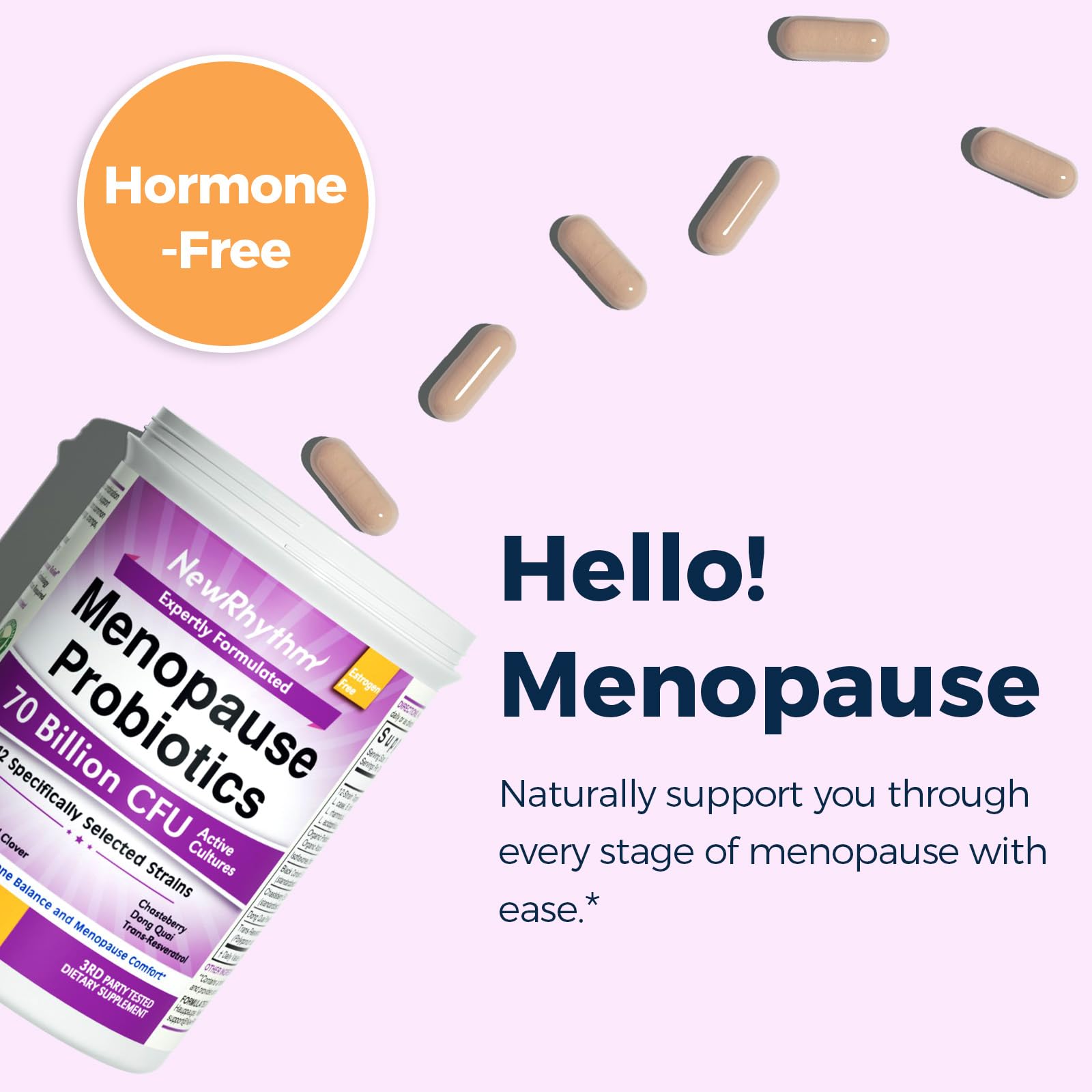 NewRhythm Menopause Probiotics for Women, 7-in-1 Relief, Prebiotics, Black Cohosh Trans-Resveratrol Chasteberry Red Clover Dong Quai, Hot Flashes Night Sweats, No Soy, No Estrogen, 30 Ct NewRhythm buy supplements canada