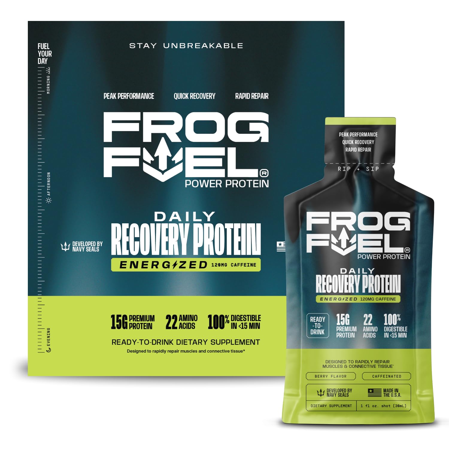 Frog Fuel Power Energized Complete Protein Shot, 15g, Nano Hydrolyzed & Grass Fed, 80mg Caffeine, Gluten Free, Fat & Sugar Free, 22 Amino Acids, Frog Fuel buy supplements canada