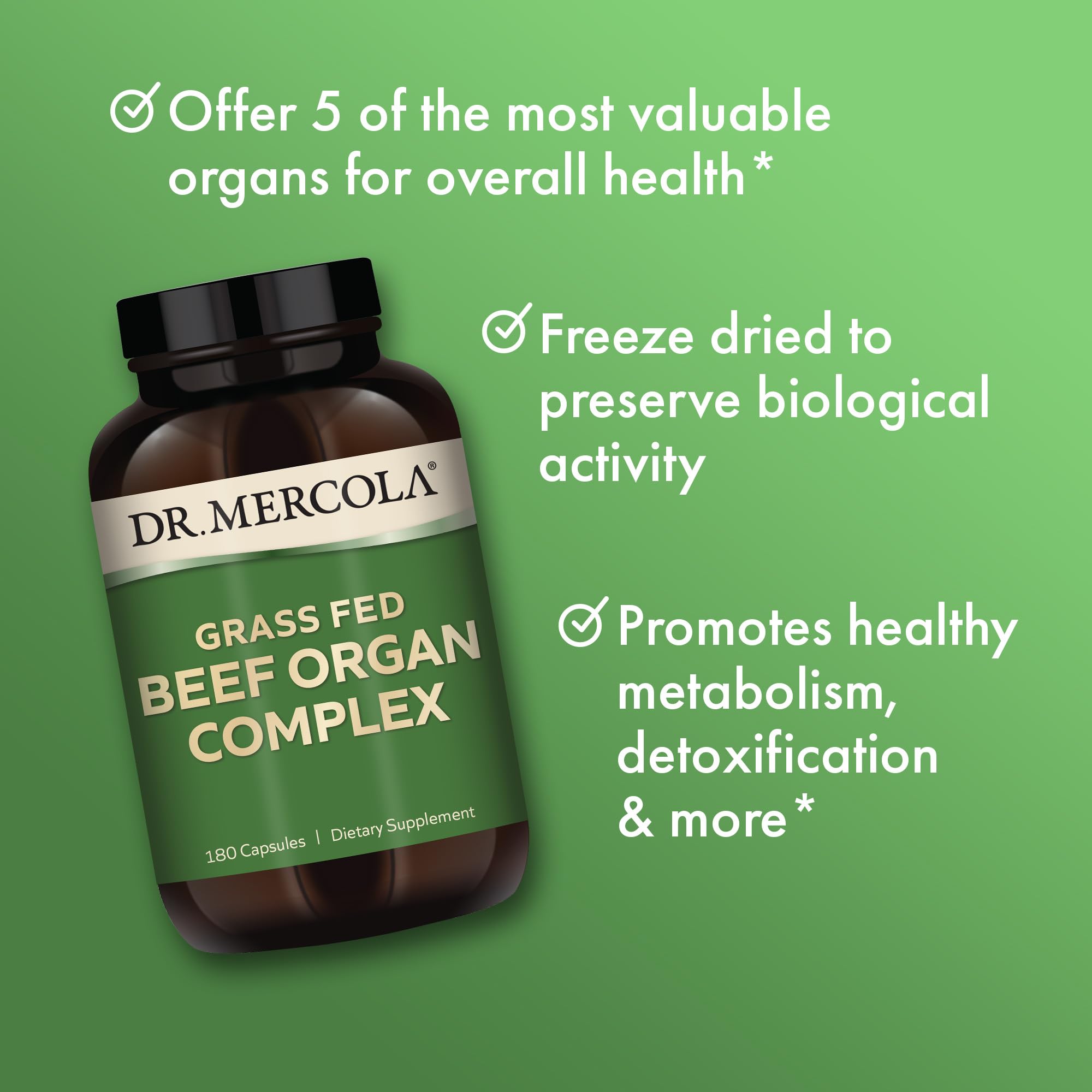 Dr. Mercola Grass Fed Beef Organ Complex - Supports Whole Body Wellness - Freeze-Dried Organ Blend - Non-GMO - Gluten-Free - 180 Capsules Dr. Mercola buy supplements canada