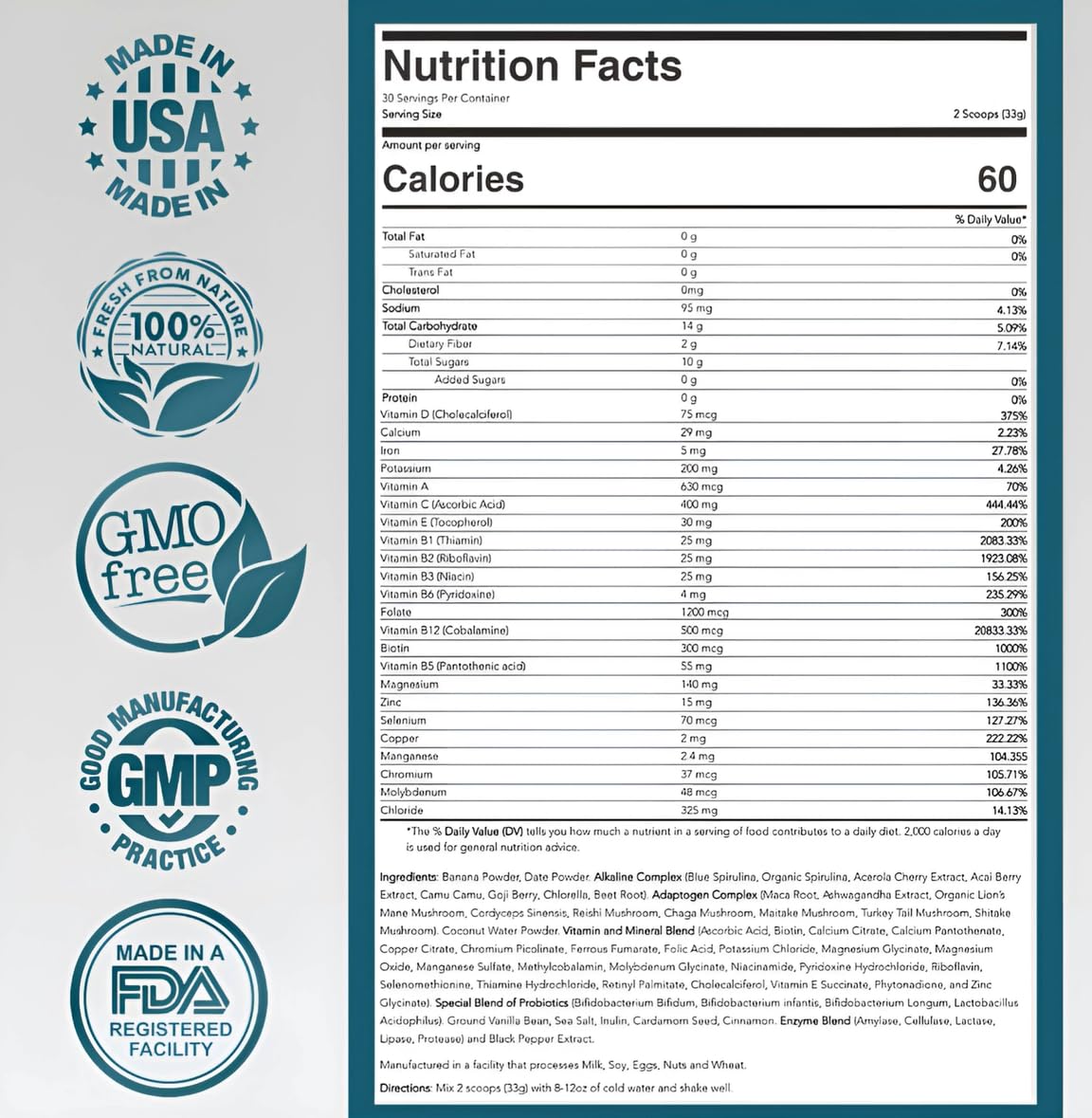 ELYXaR Daily Superfood Complex - Supplement Powder - 60+ Vitamins, Minerals, Wholefood-Sourced Ingredients, Stress Adaptogens, Pro & Prebiotics, Digestive Enzymes, & Electrolytes - 30 Servings apotheka superfoods buy supplements canada