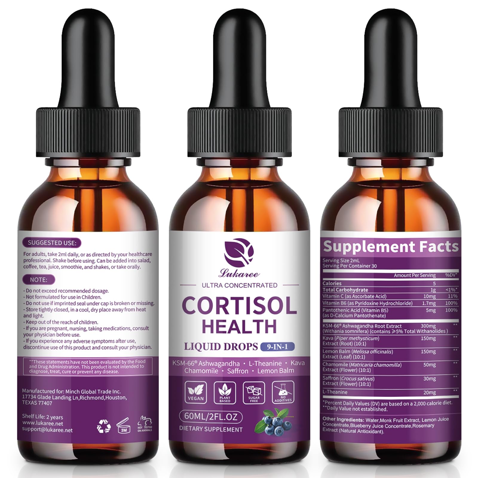 Cortisol Supplements for Women, Cortisol Reducer Manager Detox with KSM-66® Ashwagandha, Kava, Lemon Balm & Vitamin C B5 B6, Lower Cortisol, Hormone Harmony Liquid Drops, 2 FL.OZ, Blueberry Flavor Lukaree buy supplements canada