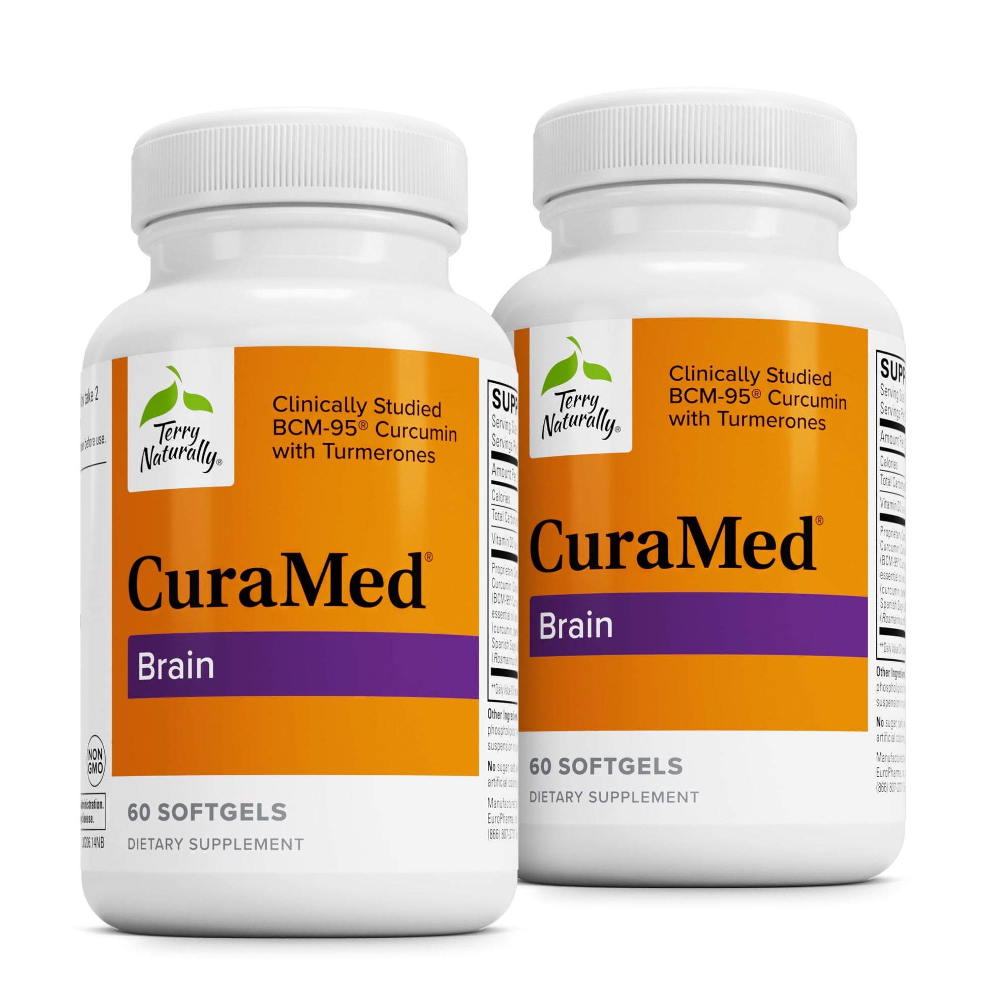 Terry Naturally CuraMed Brain - Dietary Supplement to Support Clarity & Focus - Brain Health Supplement with Curcumin & Turmeric Essential Oil to Aid Concentration - 60 Softgels (2 Pack) Terry Naturally buy supplements canada