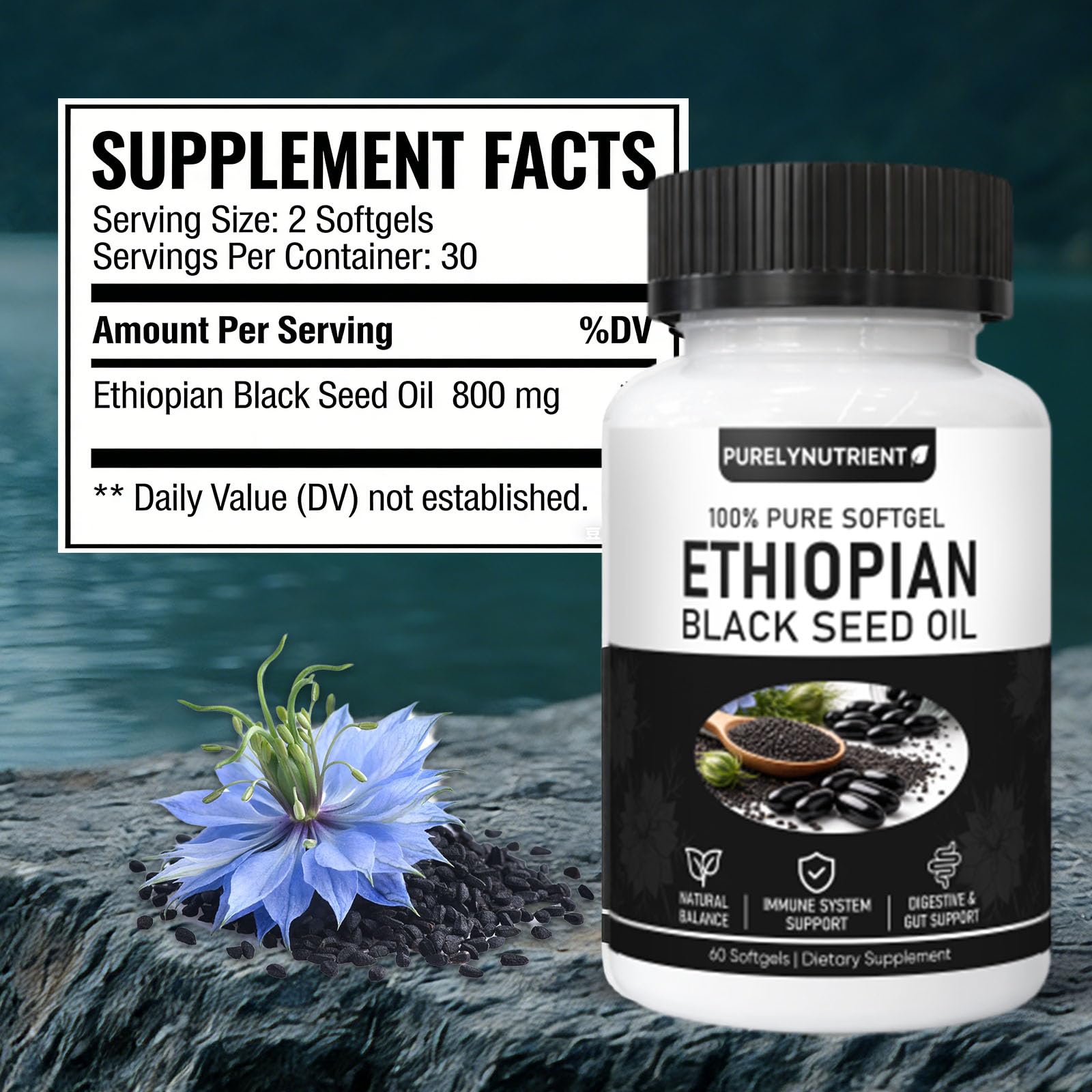 TUVAAZ PURELYNUTRIENT Ethiopian Black Seed Oil Capsules with 4.64% Thymoquinone, Immune Support & Digestion & Energy Booster TUVAAZ buy supplements canada