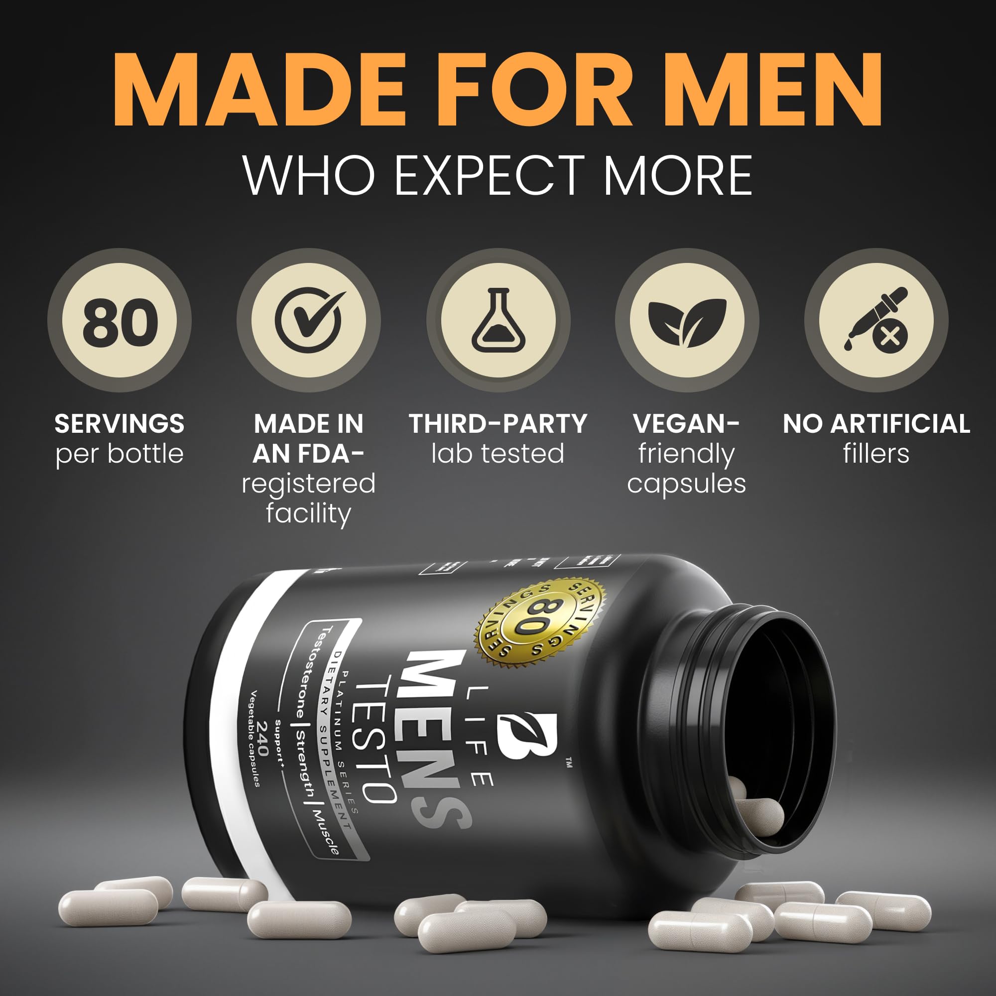 Testosterone Booster Supplement for Men | Boron supplement for men with Tribulus Terrestris, Black Maca, Horny Goat Weed, L-Arginine | Stamina, Endurance, Muscle growth & strength | 80 Servings B Life Company buy supplements canada