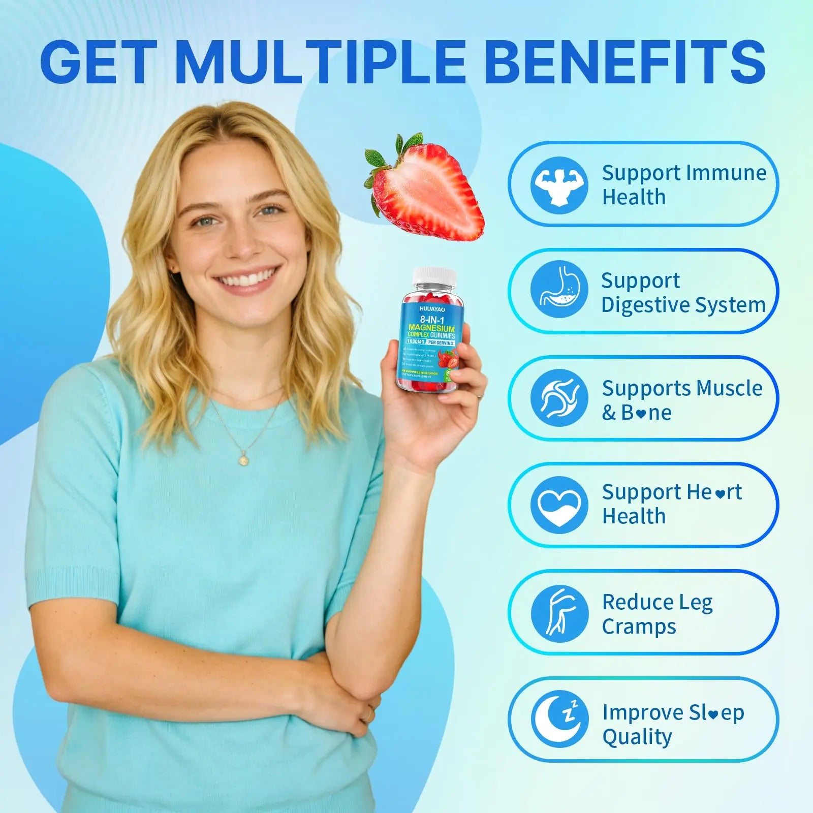 Magnesium Complex Gummies for Women Men 8 in 1, Magnesium Glycinate, Citrate, Malate, Taurate, Supports Bones, Muscle, Nerve Health, Sugar-Free, Vegan Non-GMO, Strawberry Flavor, 120 Count HUUAYAO buy supplements canada