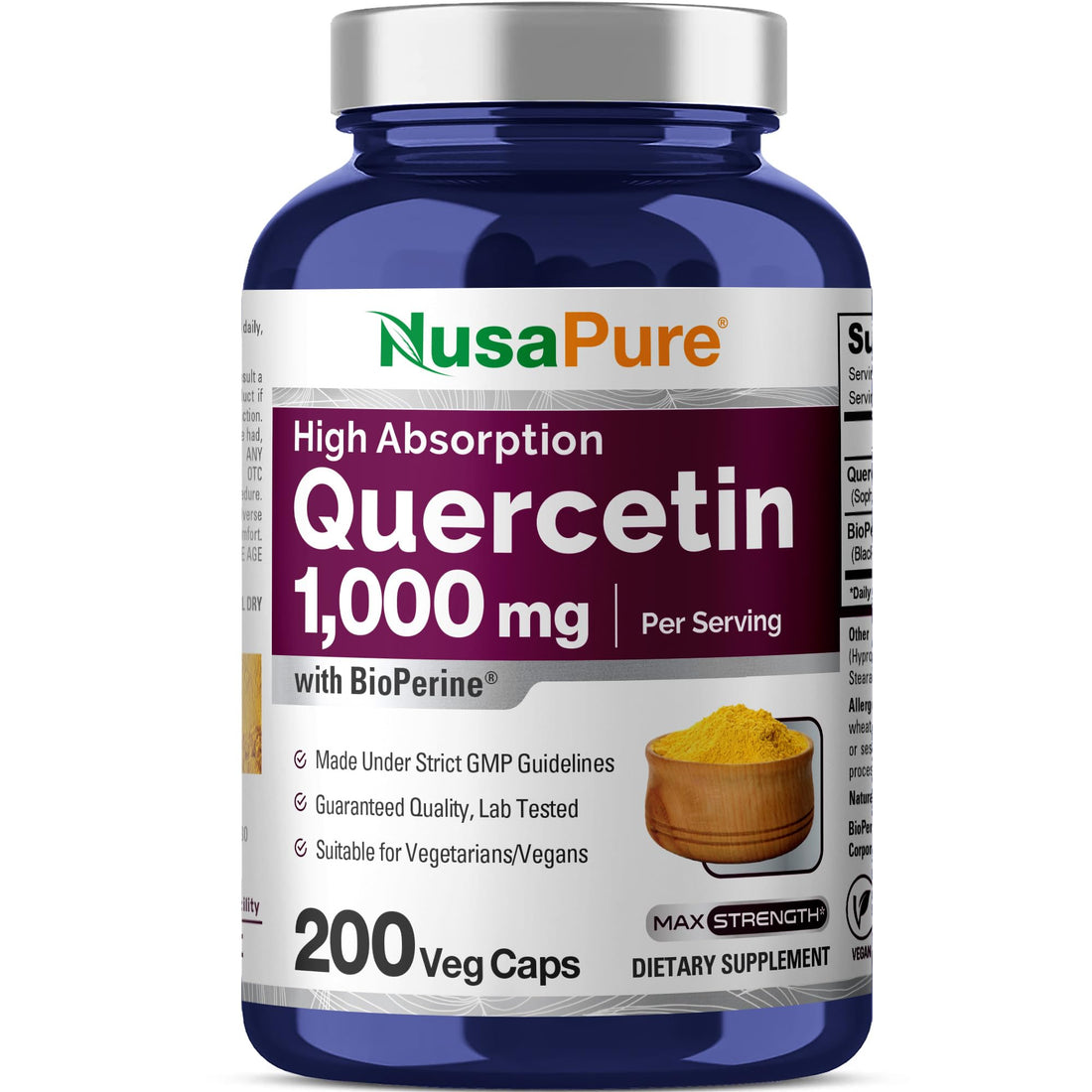 NusaPure Quercetin - Suitable for Vegetarian/Vegan, Non - GMO - 1000 mg - 200 Capsules NusaPure buy supplements canada