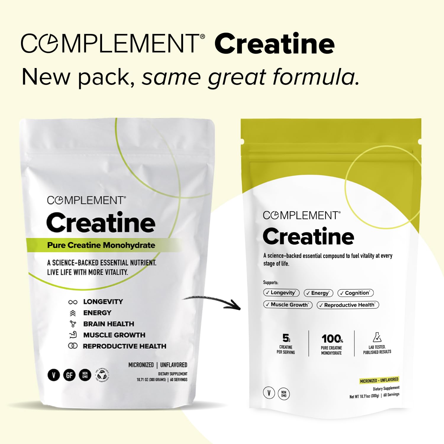 Complement Creatine Monohydrate Micronized Powder for Women and Men (5g, 60 Servings) Pre Workout, Post Workout, Muscle Recovery, Brain Health, Longevity- Vegan, Unflavored Complement buy supplements canada