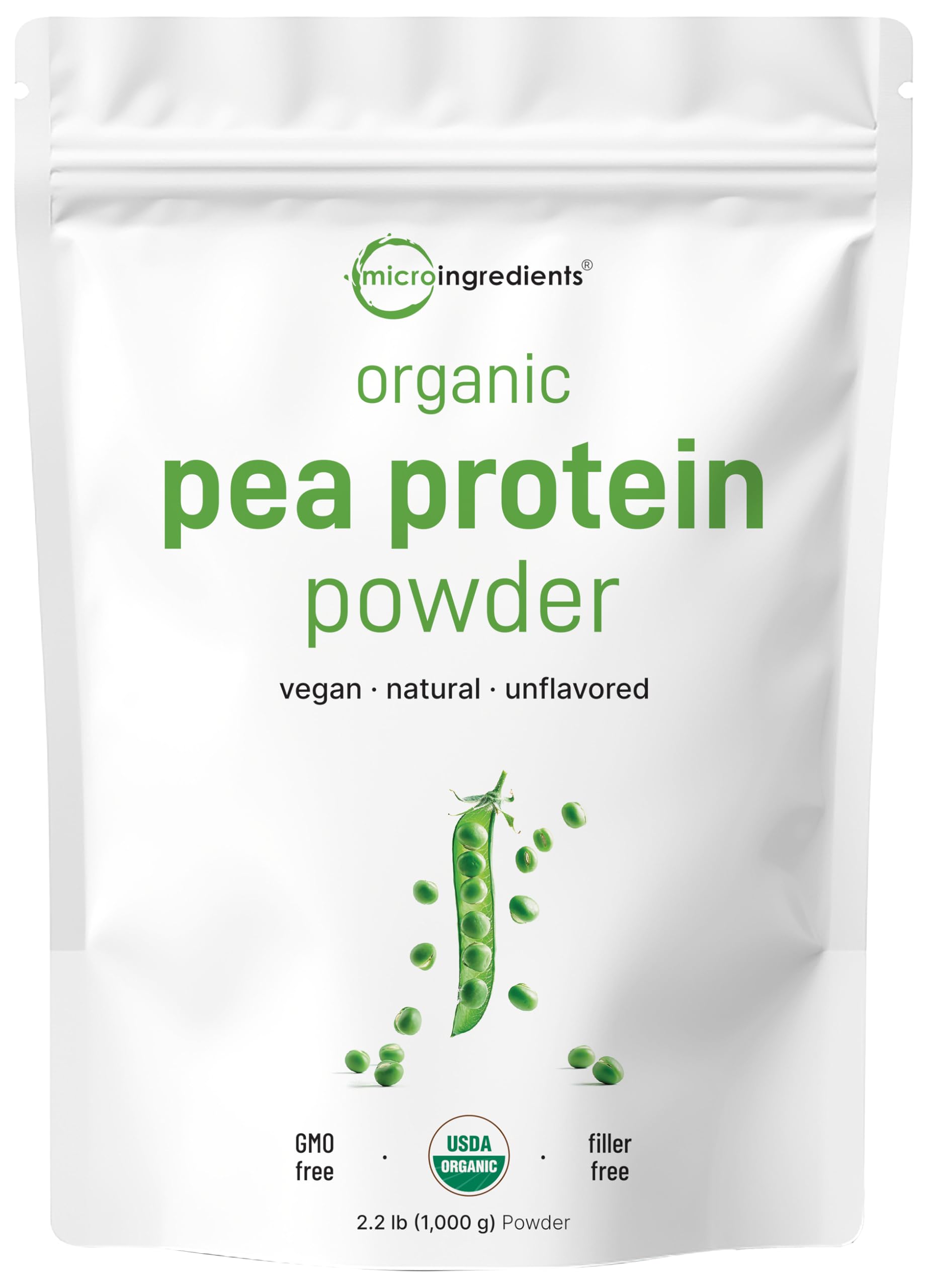 North America Grown, Organic Pea Protein Powder, 1KG (2.2 Pounds) | Plant-Based Vegan Protein, Meatless Protein Supplement, Natural Branched Chain Amino Acids | Non-GMO, Soy Free Micro Ingredients buy supplements canada