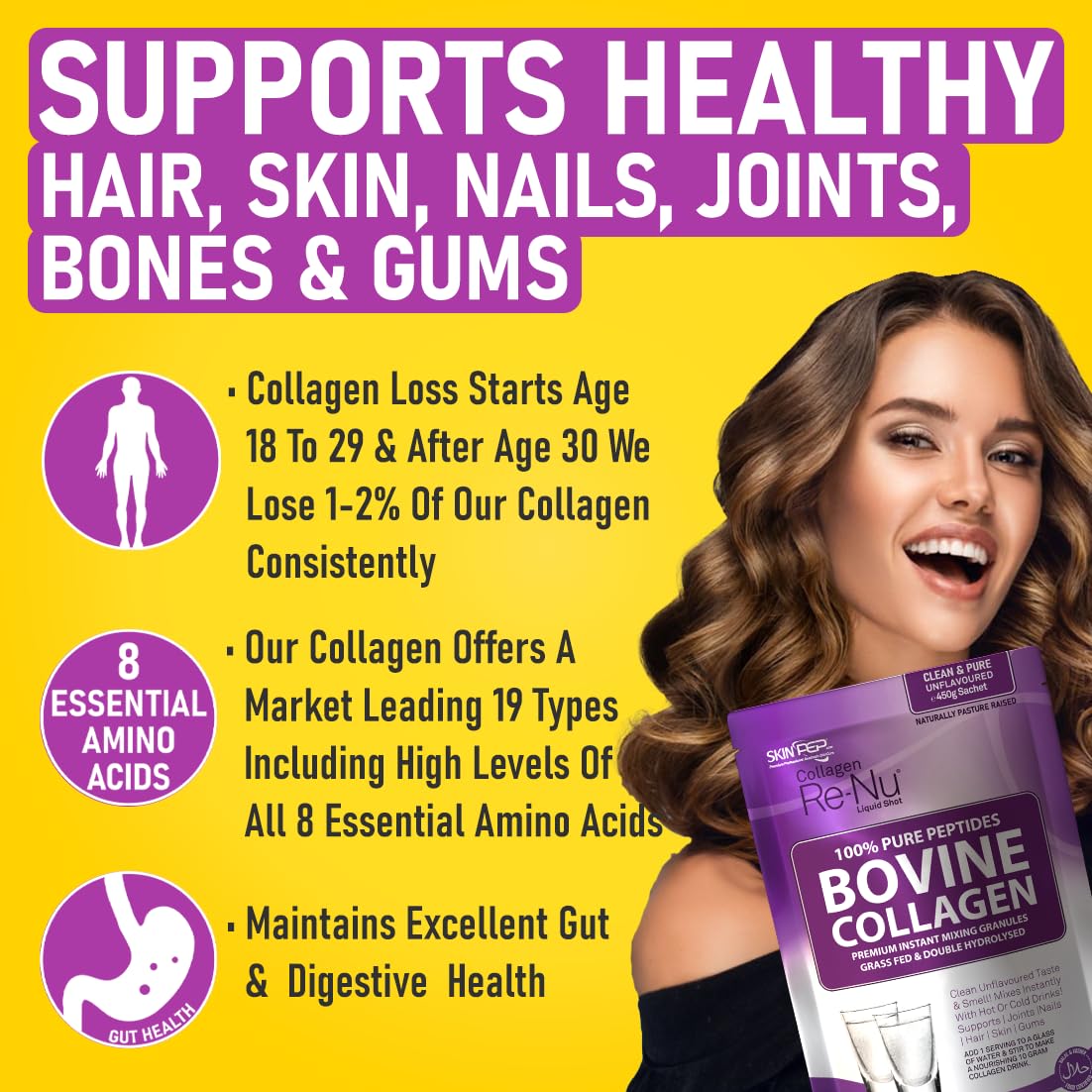 Collagen Powder, Ultra Premium Hydrolysed Bovine Collagen Peptides by SkinPep Skin Pep buy supplements canada