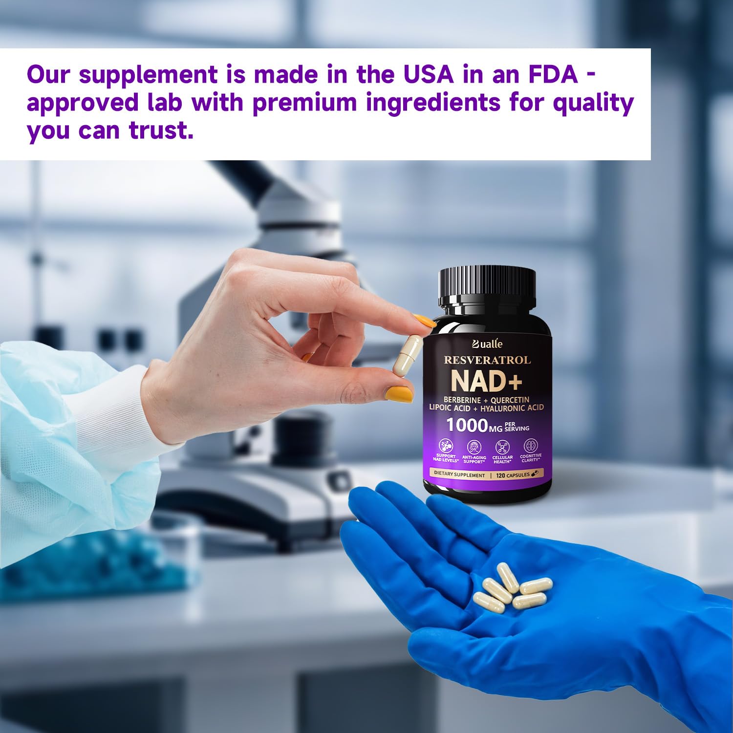 Bualle NAD Supplement, Liposomal NAD Resveratrol Supplement Contains Berberine, Alpha Lipoic Acid,Hyaluronic Acid & Quercetin - Joint Function& Support Anti-Aging,NMN Alternative -120 Capsules Bualle buy supplements canada