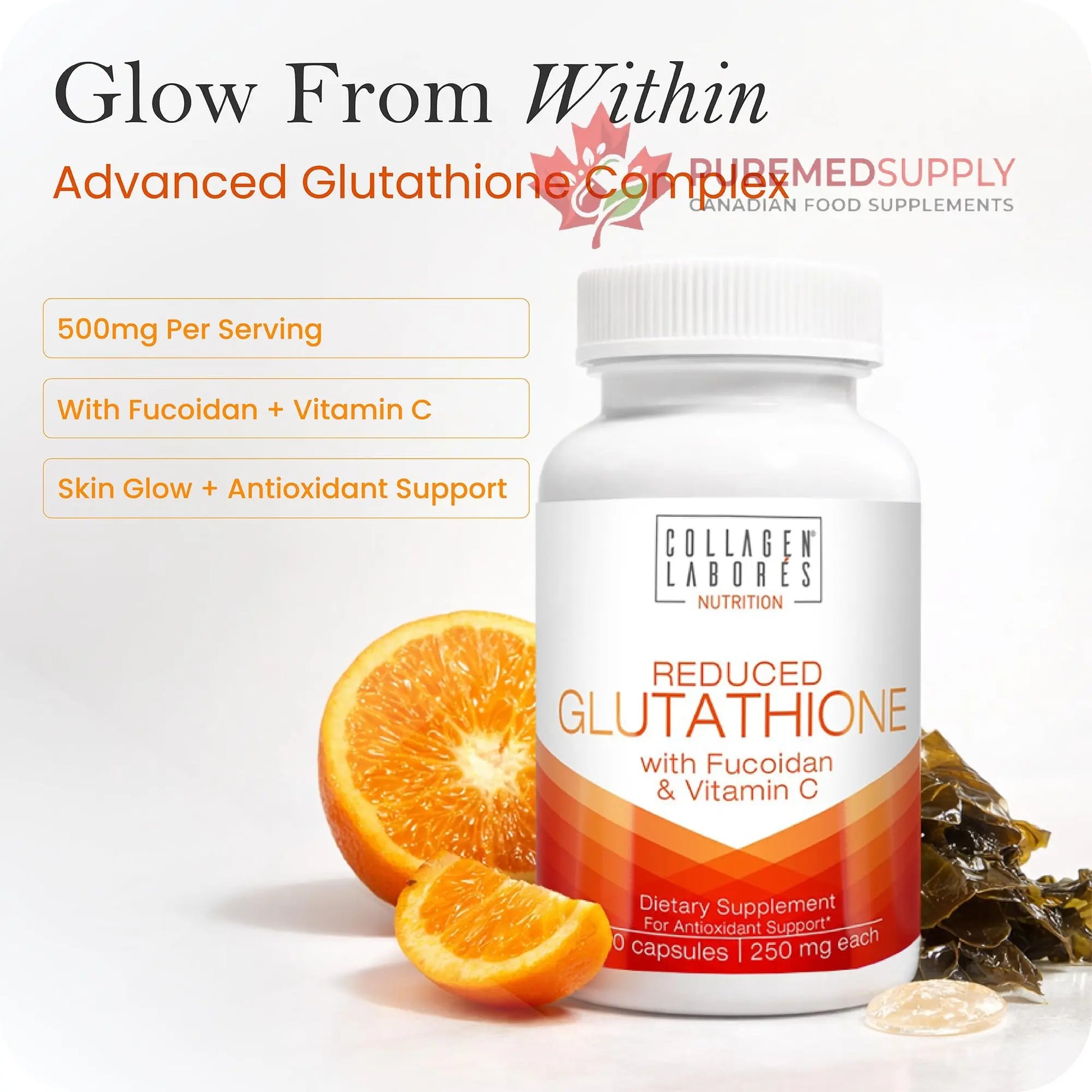 Advanced Glutathione Complex 500mg – with Fucoidan & Vitamin C – Antioxidant Support for Skin Glow, Detox & Immune Health – Non-GMO, Made in USA (60 Capsules) Collagen Laborés buy supplements canada