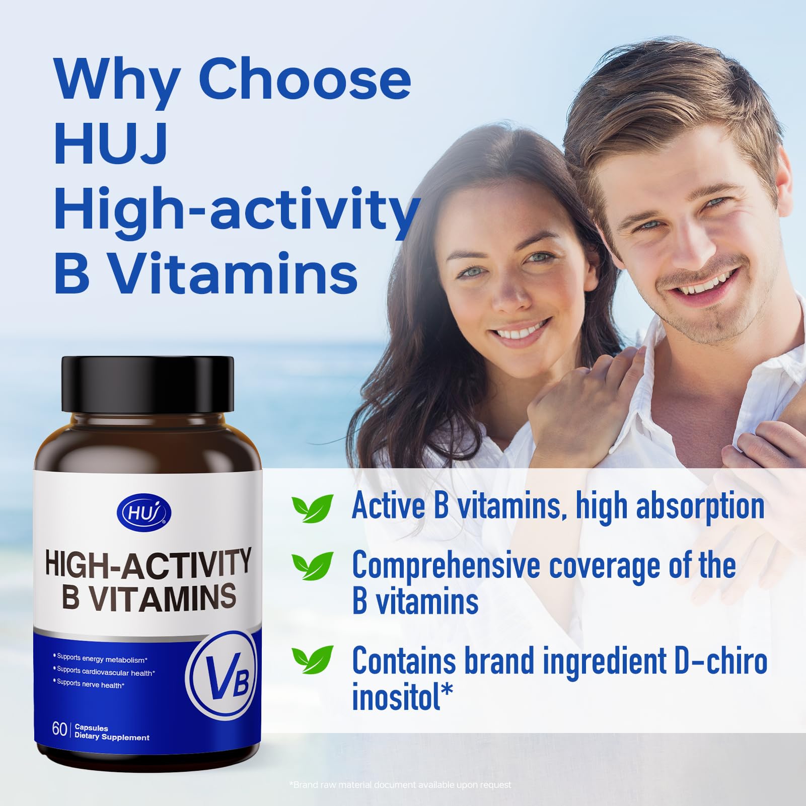HUJ High-Activity B Vitamins - Supports Normal Energy Metabolism & Nerve System Health - Supplement with 8 B Vitamins, Inositol and D-Chiro Inositol - 60 Capsules. HUJ buy supplements canada