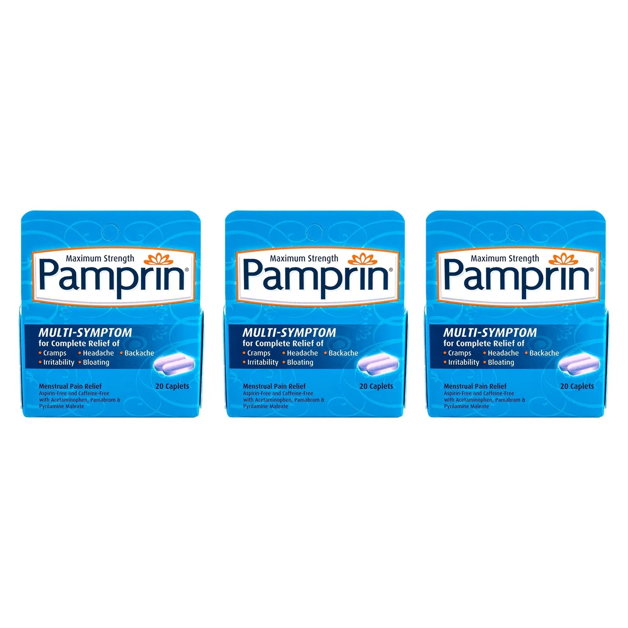Pamprin Multi-Symptom Formula, with Acetaminophen, Menstrual Period Symptoms Relief, 20 Caplets (Pack of 3) Pamprin buy supplements canada