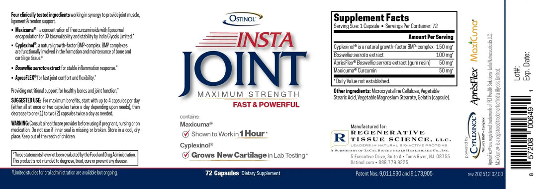 Ostinol Insta Joint Maximum Strength – Advanced Joint Support Capsules with Cyplexinol®, Maxicuma®, ApresFlex® & Boswellia – Supports Cartilage, Flexibility & Mobility – 72 Capsules ZYCAL buy supplements canada