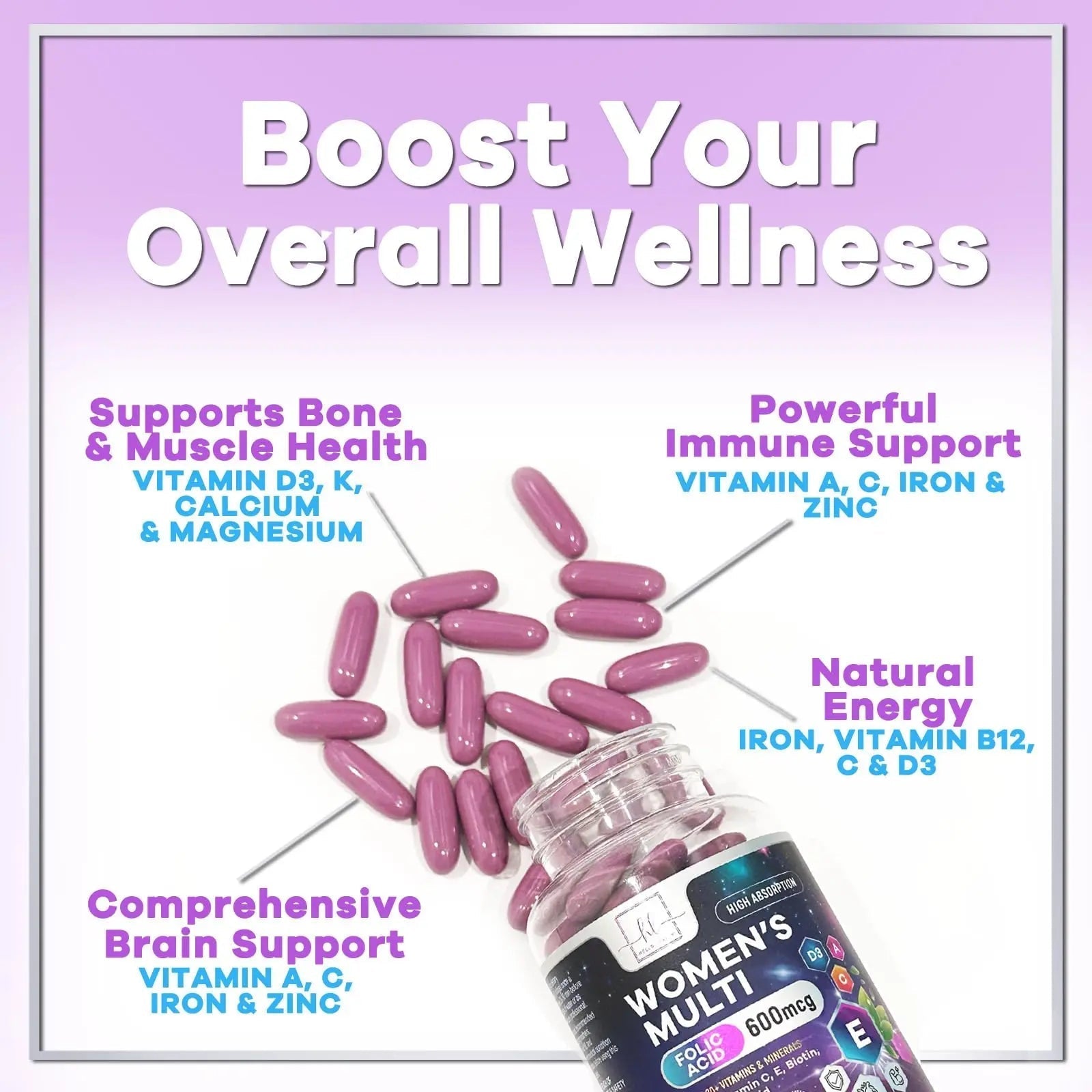 Multivitamin For Women - Complete Daily Woman's Multivitamins with Biotin, Calcium, Folic Acid, Iron, Zinc, Vitamin A, C, D, E & B Vitamins Hello Lovely! buy supplements canada