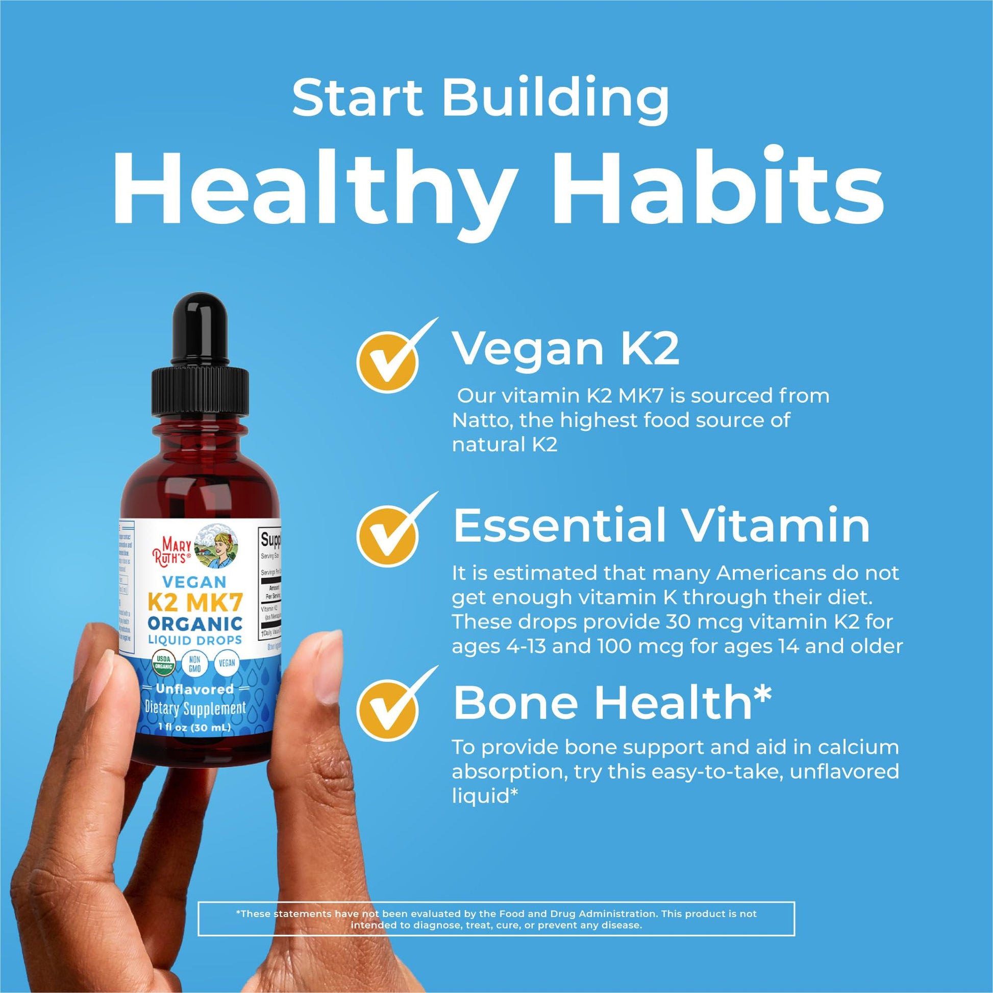 MaryRuth’s USDA Organic Vitamin K2 MK7 Liquid Drops for Adults & Kids | Sourced from Natto | Menaquinone- 7 | Vegan K2 Vitamin for Bone Health & Calcium Absorption | 1oz | Up to 90 Servings MARYRUTH'S buy supplements canada