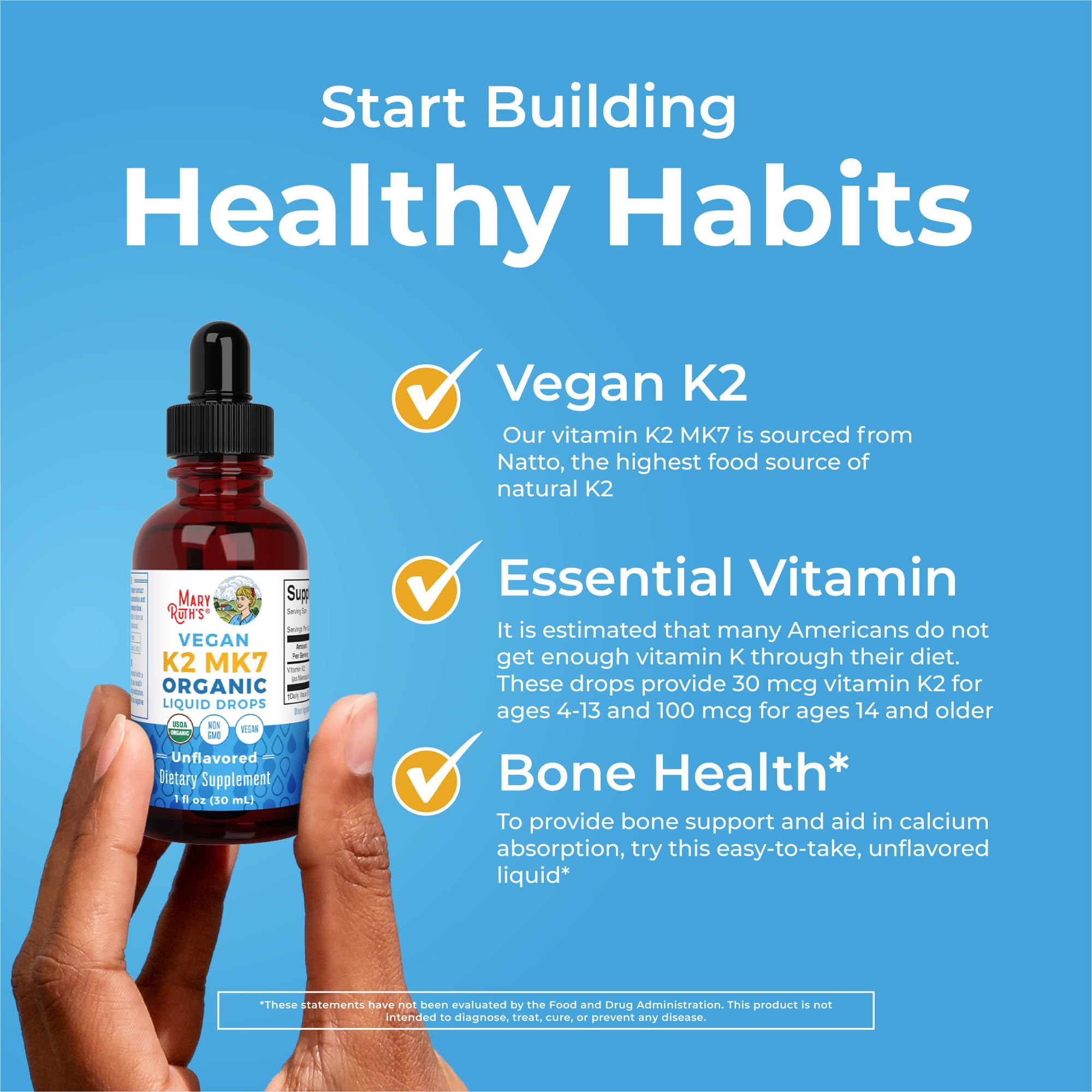 MaryRuth’s USDA Organic Vitamin K2 MK7 Liquid Drops for Adults & Kids | Sourced from Natto | Menaquinone- 7 | Vegan K2 Vitamin for Bone Health & Calcium Absorption | 1oz | Up to 90 Servings MARYRUTH'S buy supplements canada