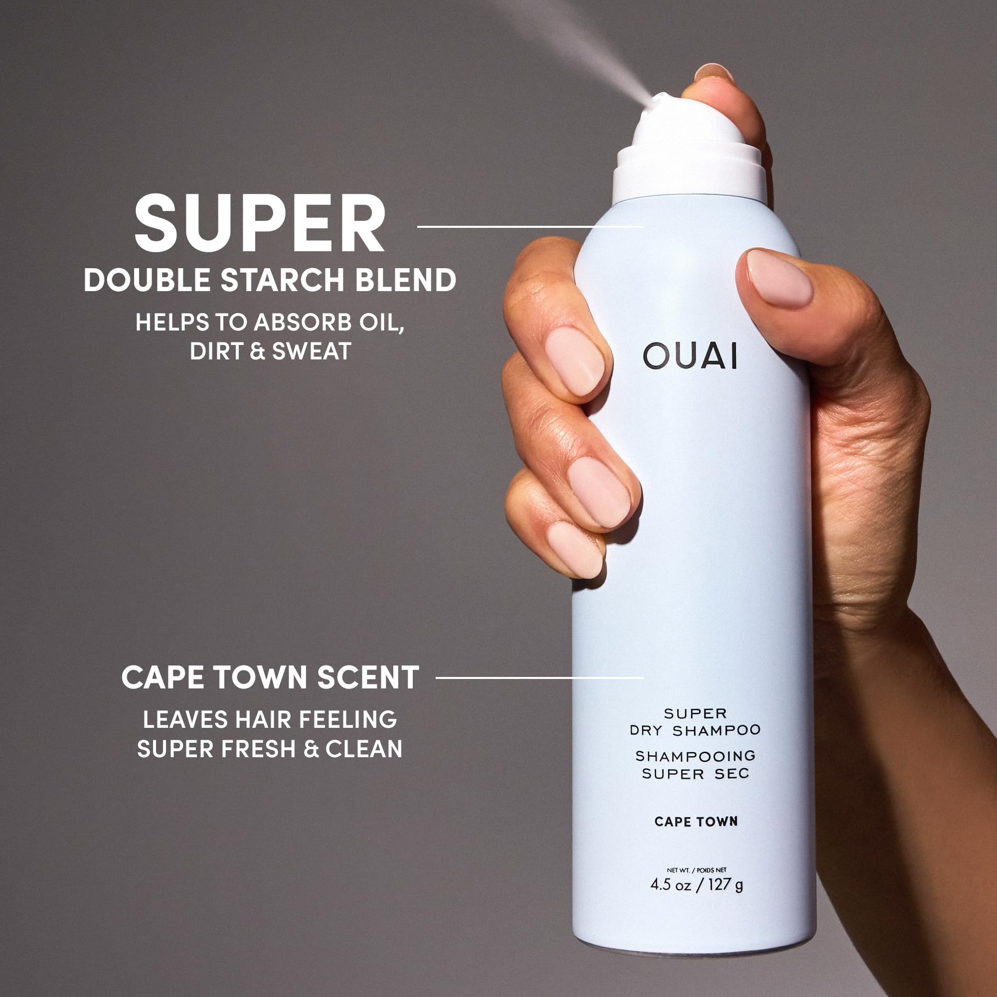 OUAI Super Dry Shampoo - Volumizing Dry Shampoo - Absorbs Oil, Dirt & Sweat - Blends Seamlessly into Hair with Zero Residue & Enriched with a Long-Lasting Scent - Cape Town (4.5 oz) OUAI buy supplements canada