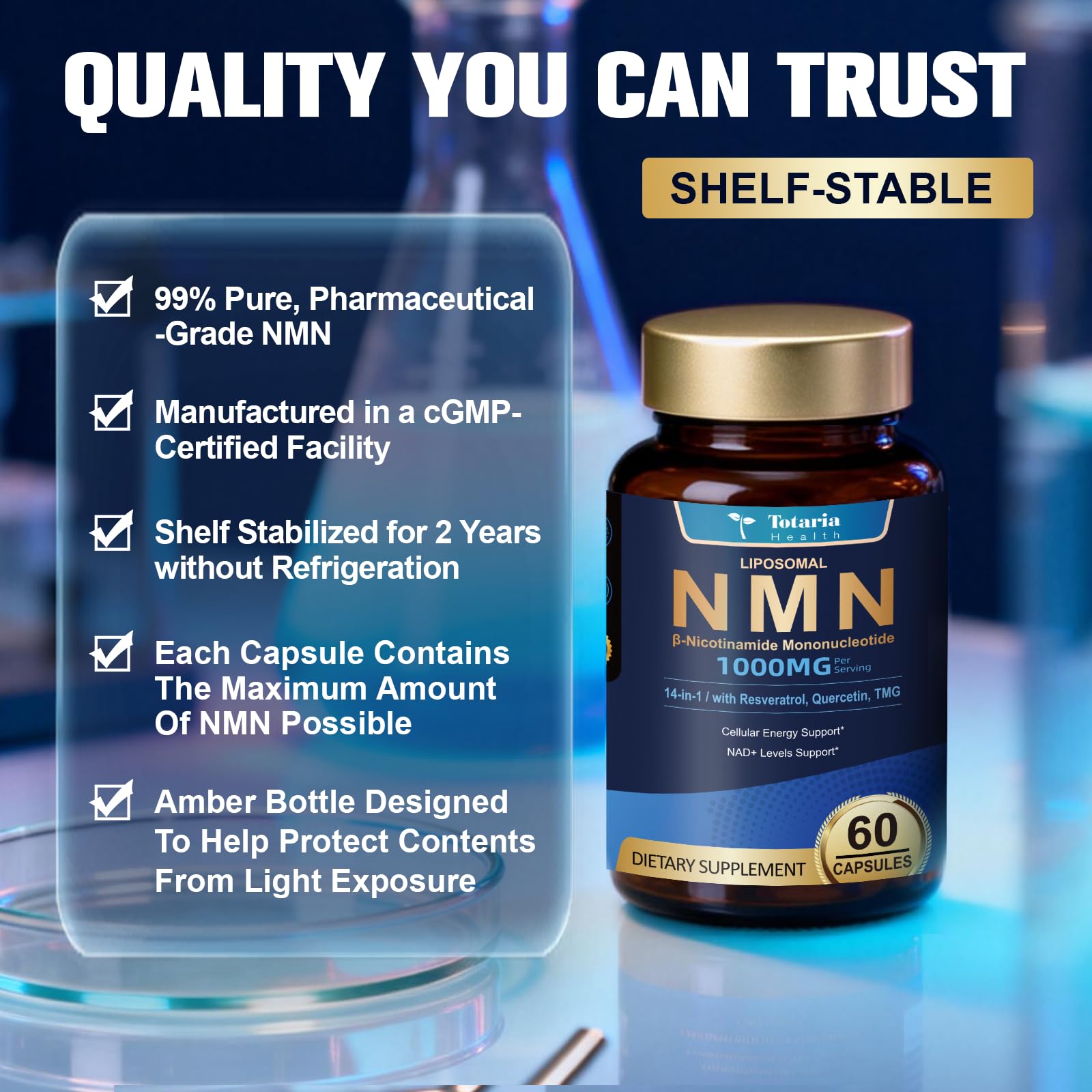 Totaria Liposomal NMN Supplement 1000mg, 14-in-1 NMN Resveratrol Complex with CoQ10, TMG, Quercetin, ALA, PQQ, Support NAD Levels, Cellular Energy & Healthy Aging, 60 Capsules, cGMP, Filler Free Totaria buy supplements canada