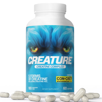 CREATURE® Creatine Complex - Creatine Monohydrate Capsules with 5 Types of Creatine Including Con-Crēt® Creatine HCL, Promotes Muscle, Strength, Endurance, Brain Health, 180 Veggie Caps, 60 Servings CREATURE buy supplements canada