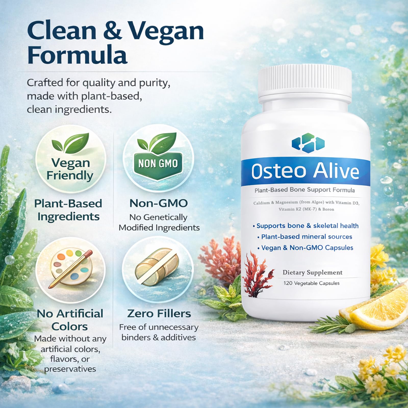 AIFBENK Osteo Alive Bone Support, with Plant-Based Calcium & Magnesium (from Algae), Vitamin D3 (from Lichen), Vitamin K2 (MK-7), Boron & BioPerine, Helps Support Bone & Skeletal Health AIFBENK buy supplements canada