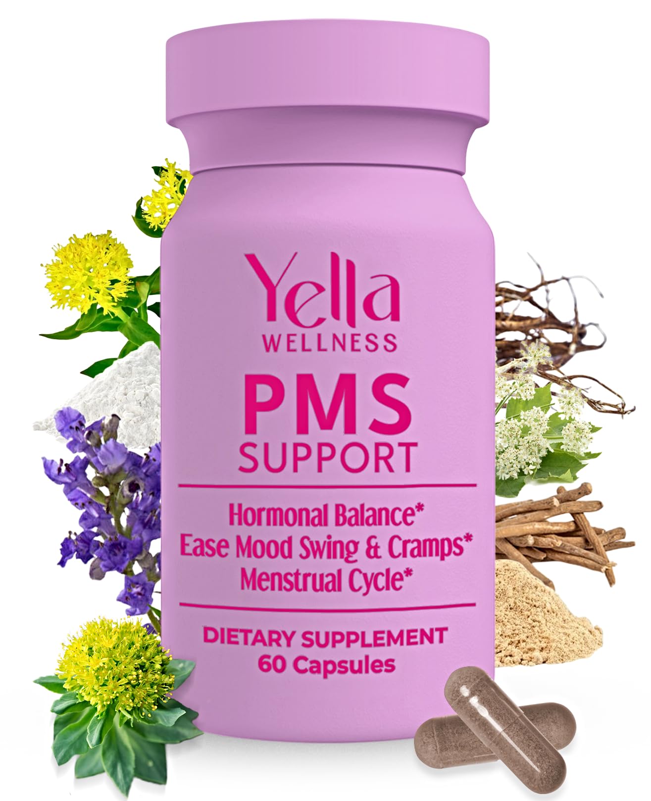 YELLA WELLNESS Hormone Balance for Women - PMS Support Supplement for Women w/Chaste Tree, Dong Quai and Ashwagandha- PMS and Menopause Relief for Bloating, Cramps and Mood Swings- (60ct) YELLA WELLNESS buy supplements canada