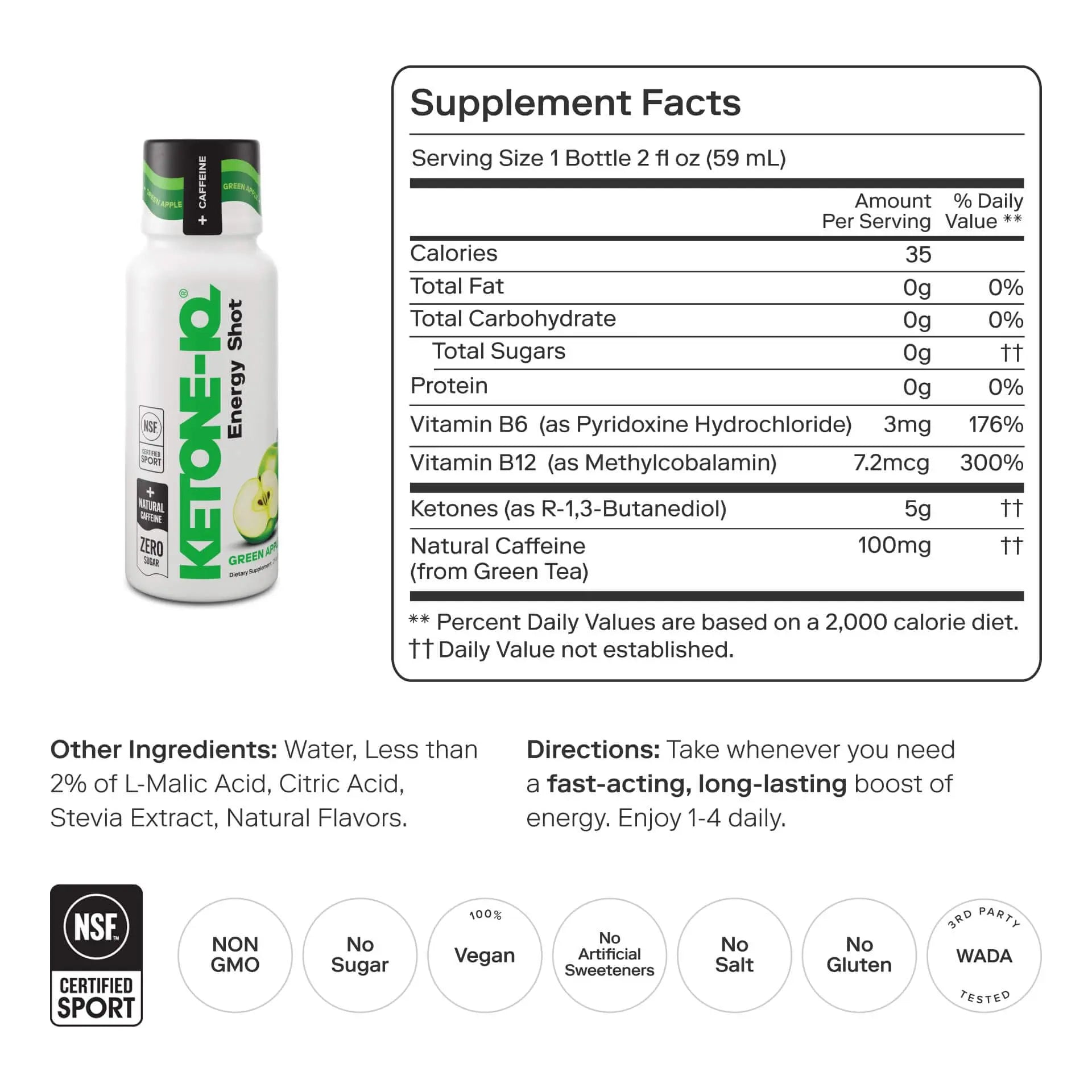 Ketone-IQ Ketone Energy Shots - 100mg Green Tea Caffeine, 5g Exogenous Ketones, and B Vitamins - 24 On The Go Caffeine Shots - Fast Acting Energy Drink (Green Apple) Ketone-IQ buy supplements canada