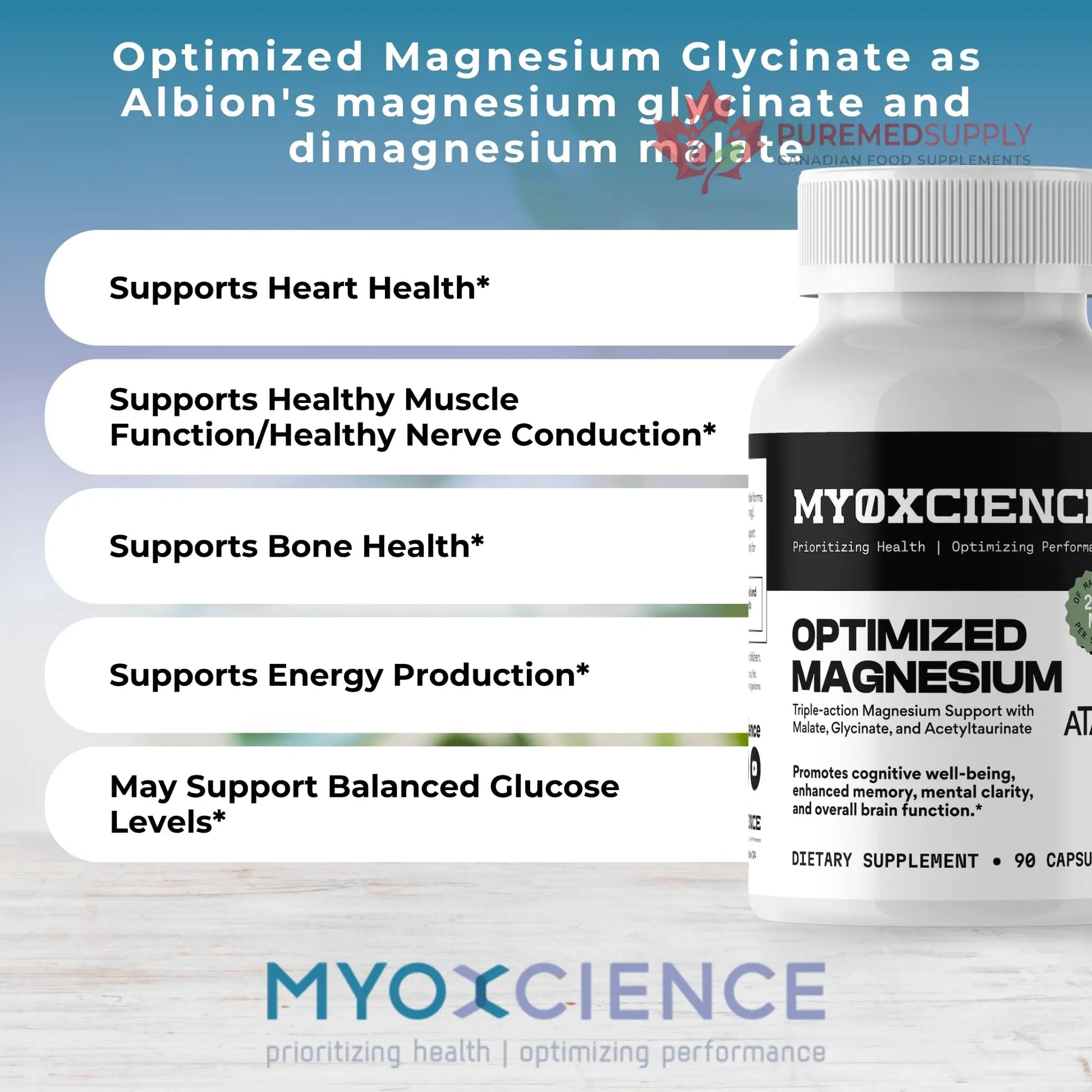 MYOXCIENCE Optimized Magnesium Glycinate + Magnesium Taurate (as ATAmag®) for High Brain Bioavailability to Support Stress Relief and Sleep | 30 Servings MYOXCIENCE buy supplements canada