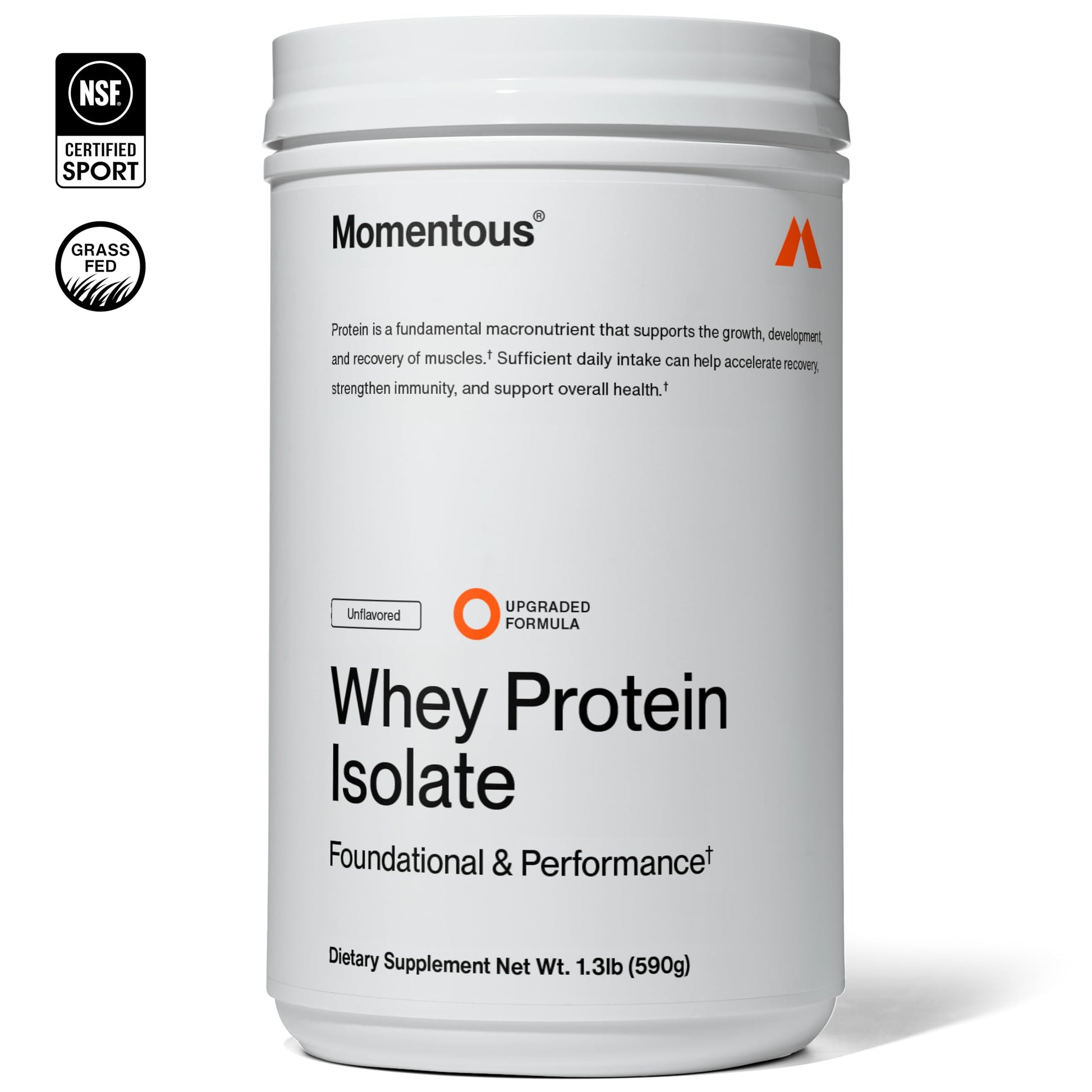 Momentous Essential Grass-Fed Whey Protein Powder - 20 g Whey Isolate Protein - NSF Certified for Sport - Gluten-Free - 25 Servings for Essential Everyday Use - Unflavored - Package May Vary Momentous buy supplements canada