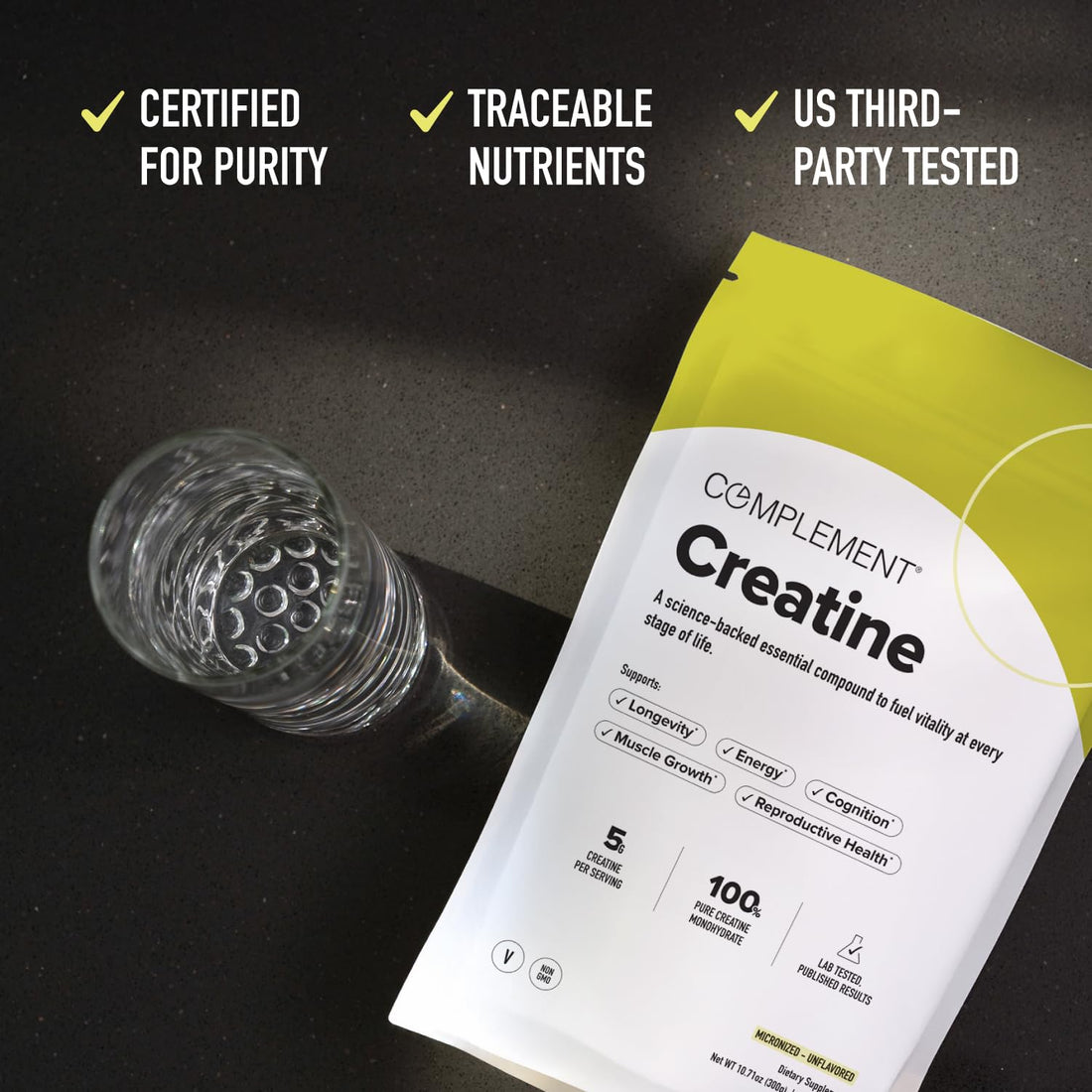 Complement Creatine Monohydrate Micronized Powder for Women and Men (5g, 60 Servings) Pre Workout, Post Workout, Muscle Recovery, Brain Health, Longevity- Vegan, Unflavored Complement buy supplements canada