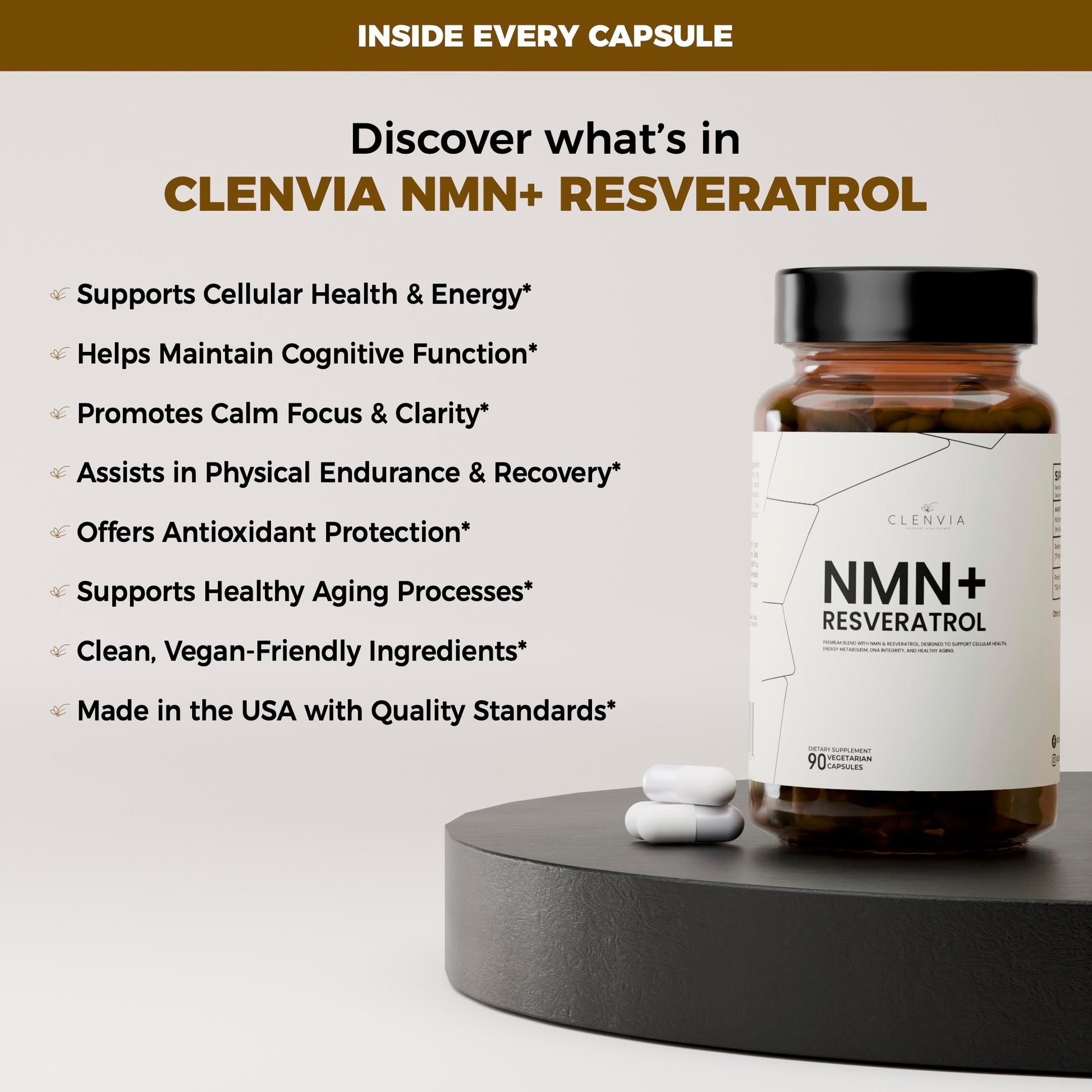 CLENVIA Premium NMN Supplement with Resveratrol – High Potency NAD+ Support Formula – >99.7% Purity – Third-Party Tested – Made in USA – 500mg Nicotinamide + 100mg Resveratrol – 90 Capsules CLENVIA buy supplements canada