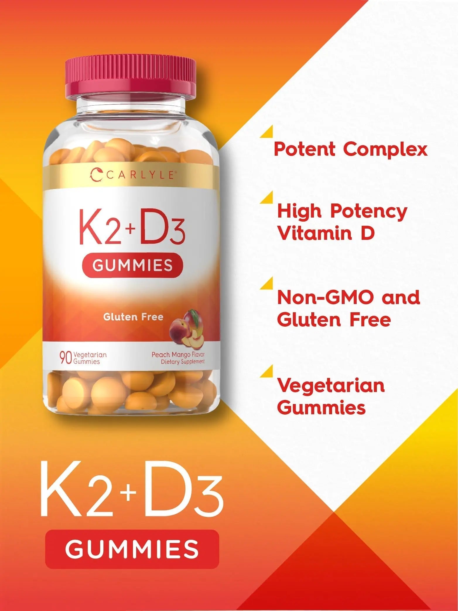 Carlyle Vitamin D3 K2 Gummies | 90 Count | 5,000 IU of D3 + 100 mcg MK7 | Peach Mango Flavor Carlyle buy supplements canada
