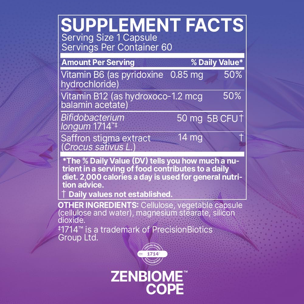 Microbiome Labs Zenbiome COPE - Probiotic Mood Support Supplement with Vitamin B6, B12 & Saffron Extract - Gut Health Probiotics for Women & Men Microbiome Labs buy supplements canada