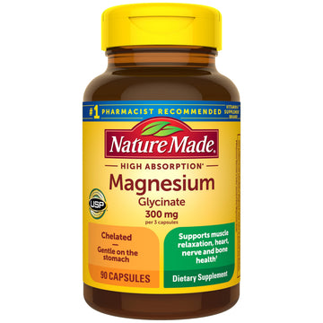 Nature Made High Absorption Magnesium Glycinate 300mg per 3 Capsules, Magnesium Supplement for Muscle, Heart, Nerve and Bone Support, 90 Magnesium Bisglycinate Capsules, 30 Day Supply Nature Made buy supplements canada