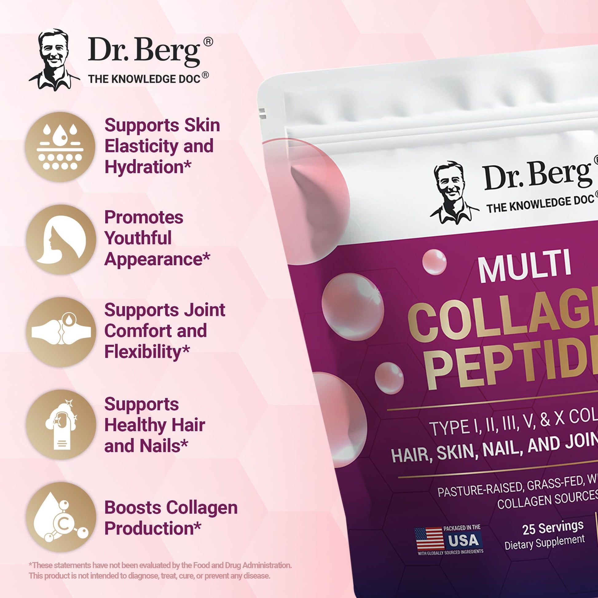 Dr. Berg Multi Collagen Peptides Powder Types I, II, III, V, X - Unflavored Collagen Powder w/ 14 g of Protein - Grass-Fed Dr. Berg Nutritionals buy supplements canada