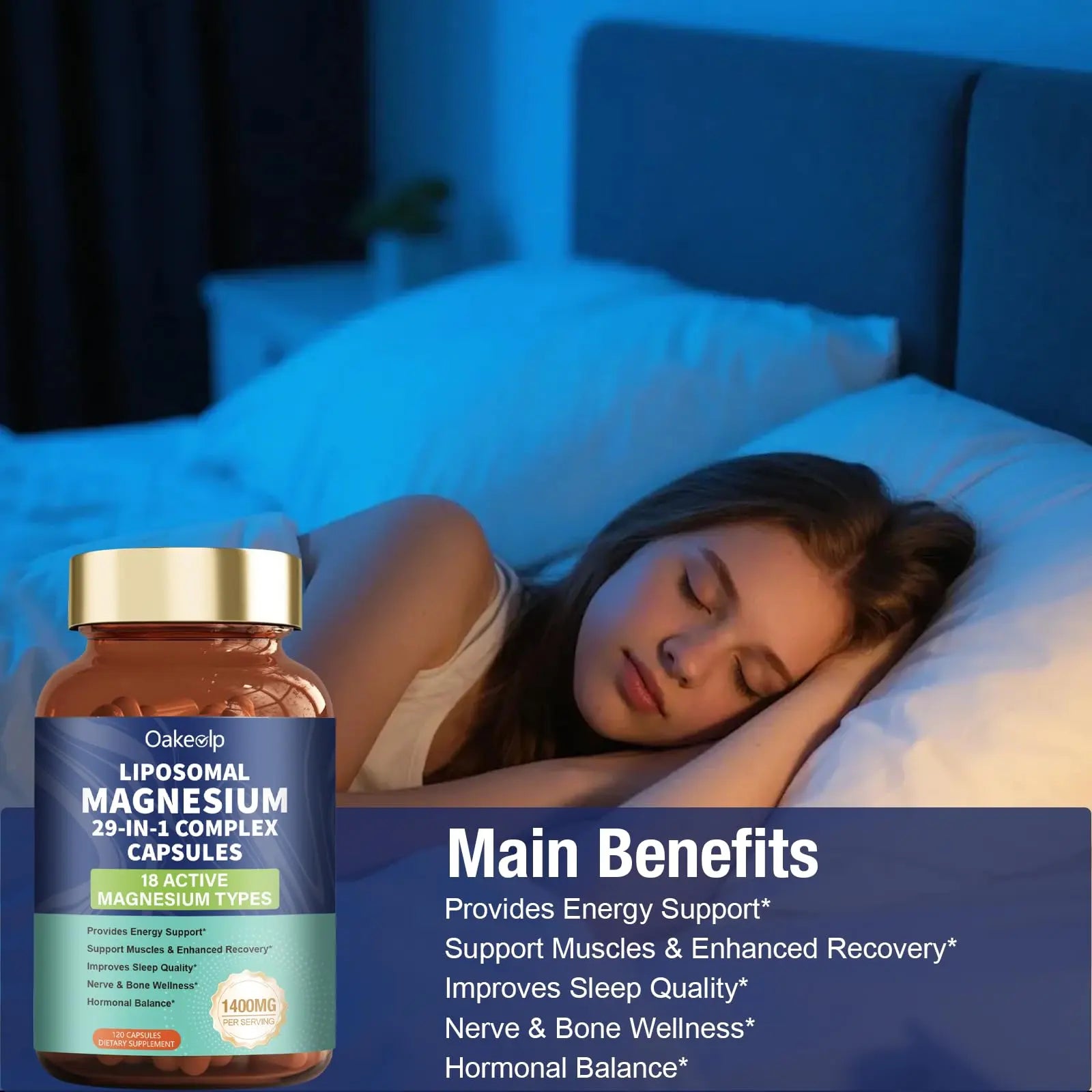 29-in-1 Liposomal 18 Active Types Magnesium Complex 1400MG Capsule,L-Threonate Glycinate Malate etc,Mild & Efficient,Extra Vitamin B6 B12 D3K2 & CoQ10, Relaxation Nerve* & Hert* Support Oakevlp buy supplements canada