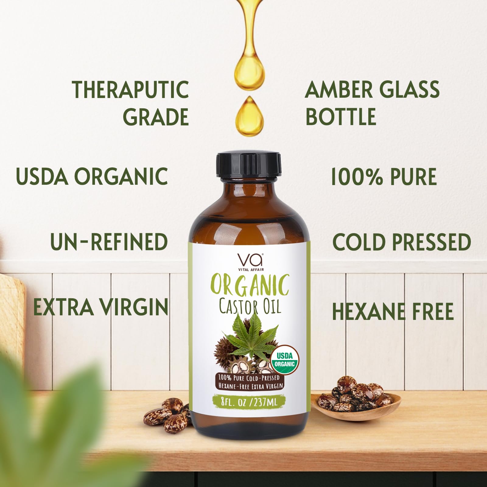 VITAL AFFAIR Castor Oil Organic Cold Pressed Unrefined Glass Bottle- USDA Certified Organic Castor Oil VITAL AFFAIR buy supplements canada